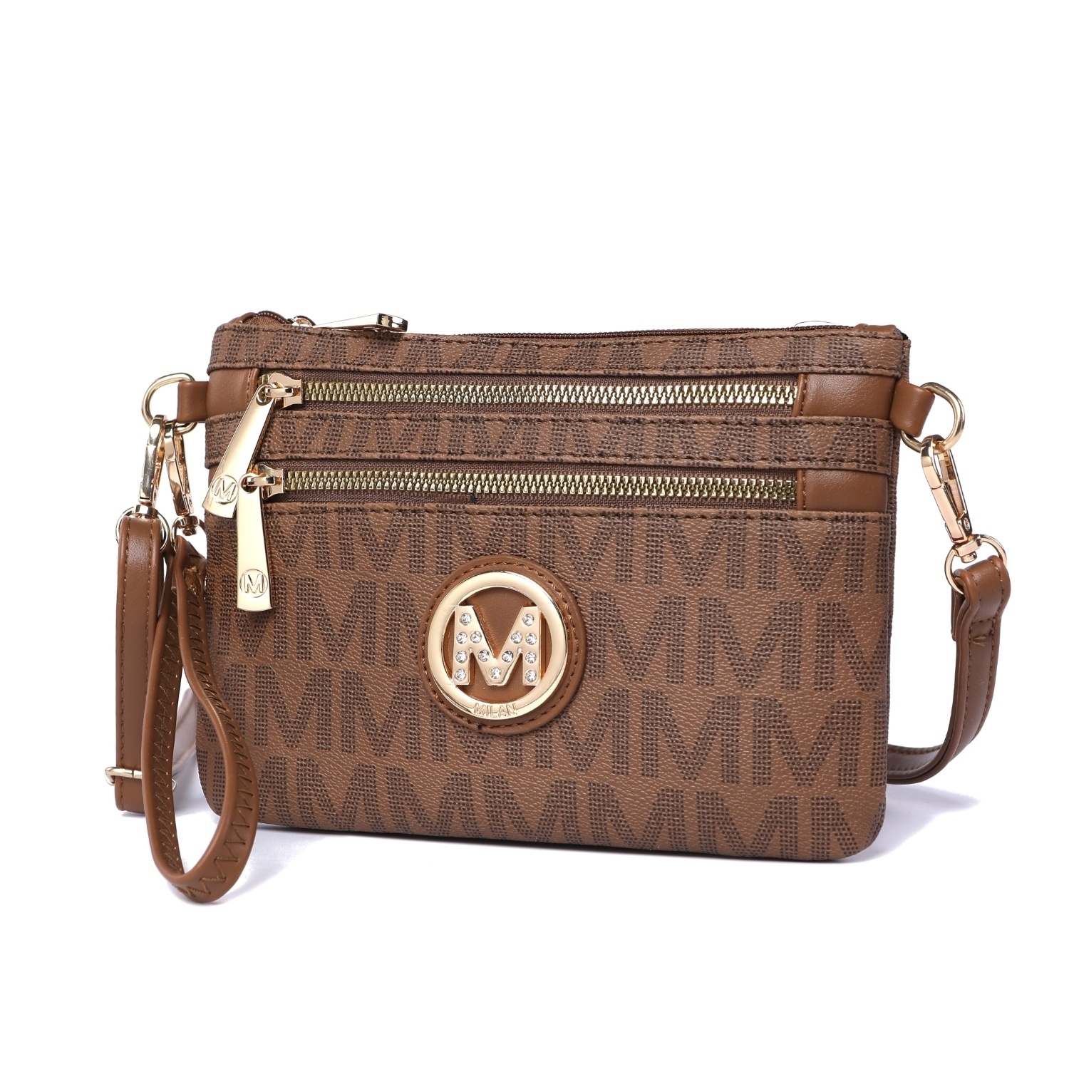 MKF Collection Geneve M Signature Crossbody Handbag & Wristlet By Mia K. - Tan