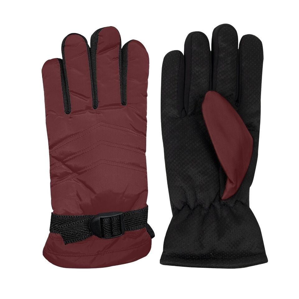 1-Pair Women's Cozy Fur Lined Snow Ski Warm Winter Gloves - Black