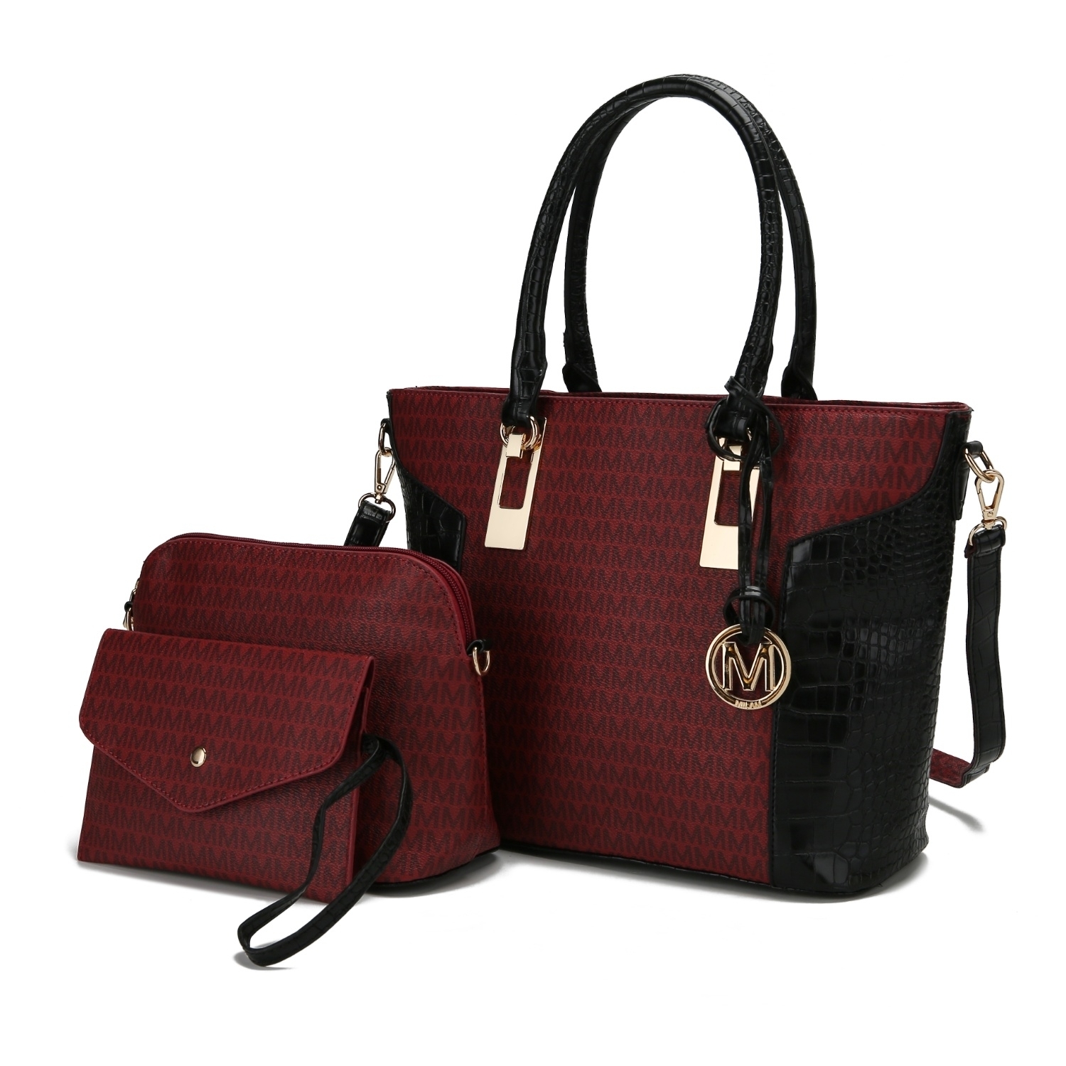 MKF Collection Shonda 3PC Tote Handbag With Cosmetic Pouch & Wristlet By Mia K. - Burgundy