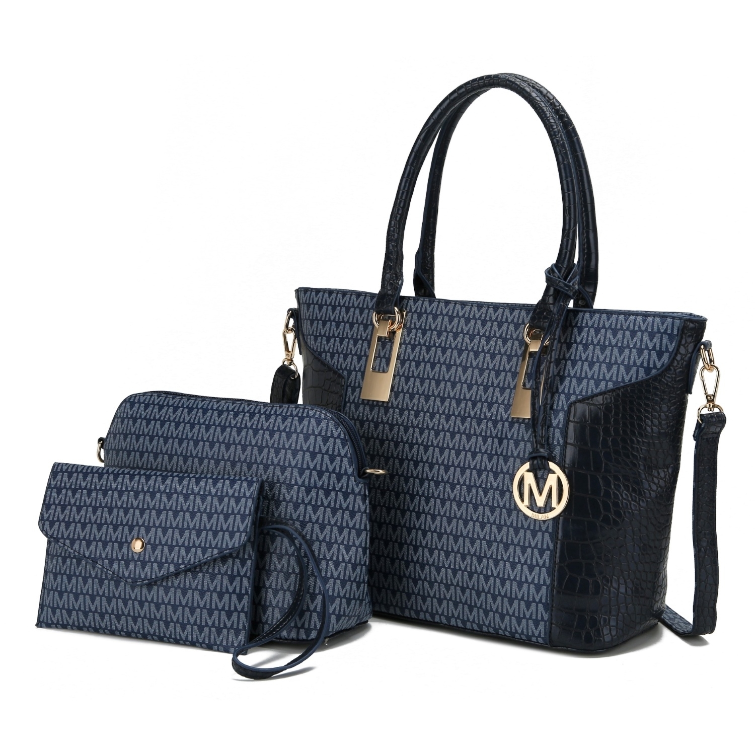 MKF Collection Shonda 3PC Tote Handbag With Cosmetic Pouch & Wristlet By Mia K. - Navy