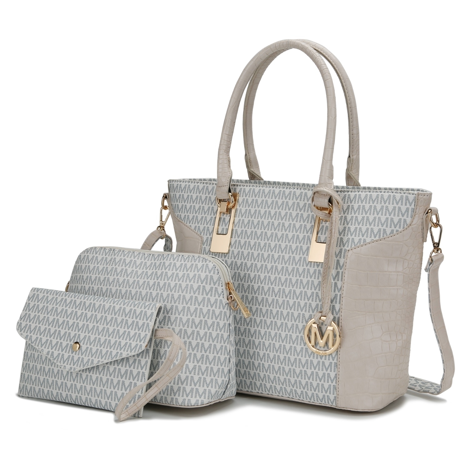 MKF Collection Shonda 3PC Tote Handbag With Cosmetic Pouch & Wristlet By Mia K. - White