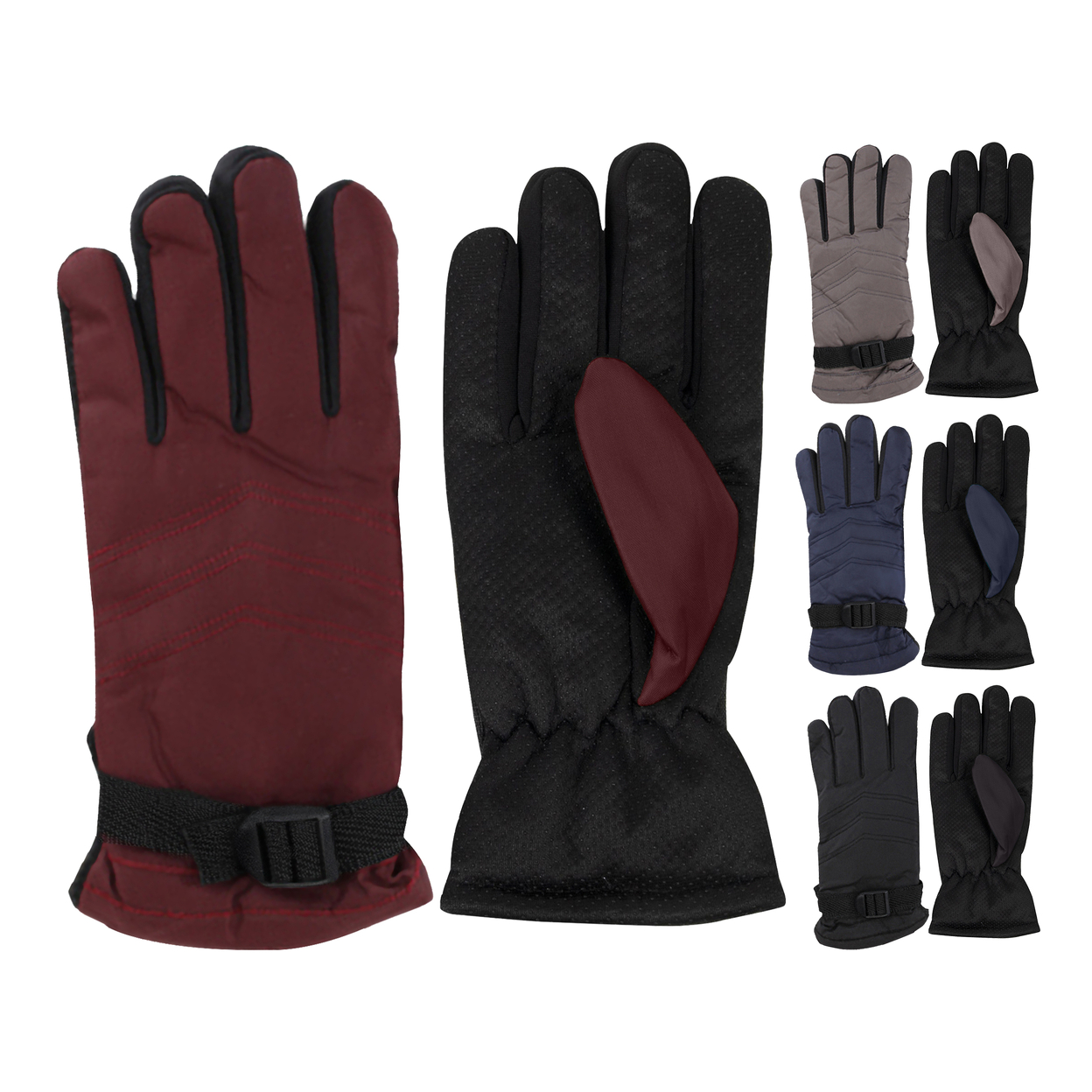 2-Pairs Women's Cozy Fur Lined Snow Ski Warm Winter Gloves - Black/grey