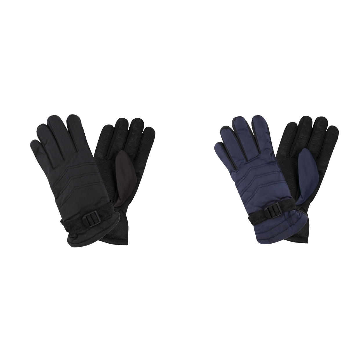 2-Pairs Women's Cozy Fur Lined Snow Ski Warm Winter Gloves - Black/blue