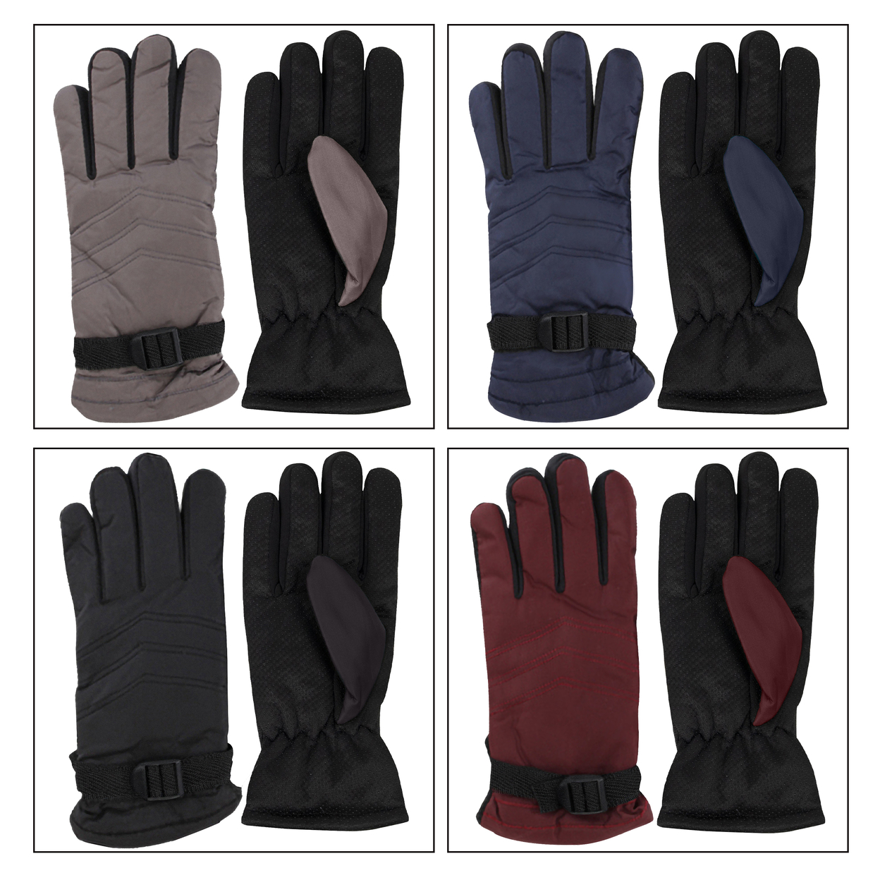 3-Pairs Women's Cozy Fur Lined Snow Ski Warm Winter Gloves - Black/red/grey