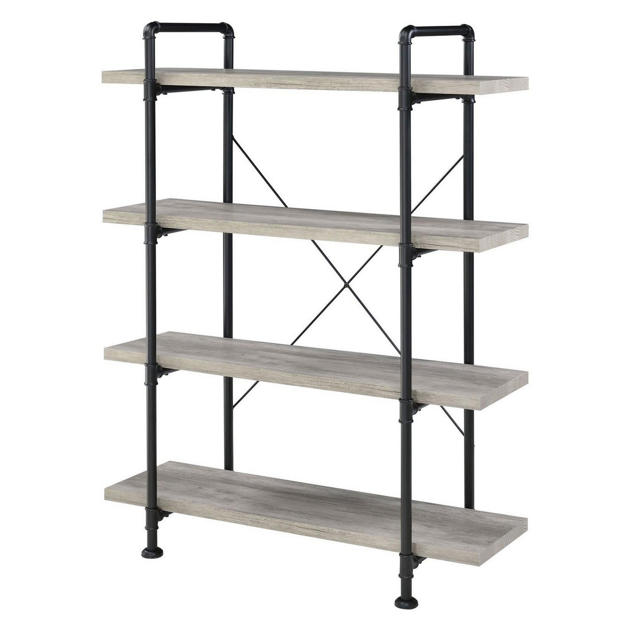 56 Inch 4 Tier Metal And Wooden Bookcase, Black And Gray- Saltoro Sherpi
