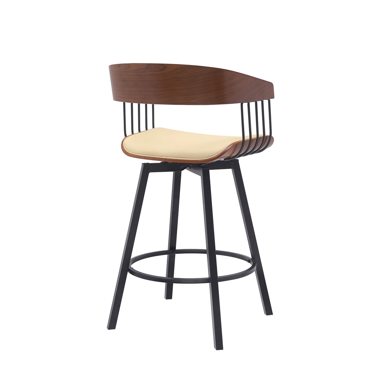 Vera 27 Inch Swivel Counter Stool Chair, Brown Open Back Cream Faux Leather - Saltoro Sherpi