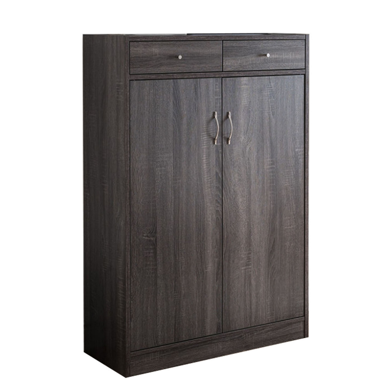 Shoe Cabinet With Spacious Storages, Gray- Saltoro Sherpi