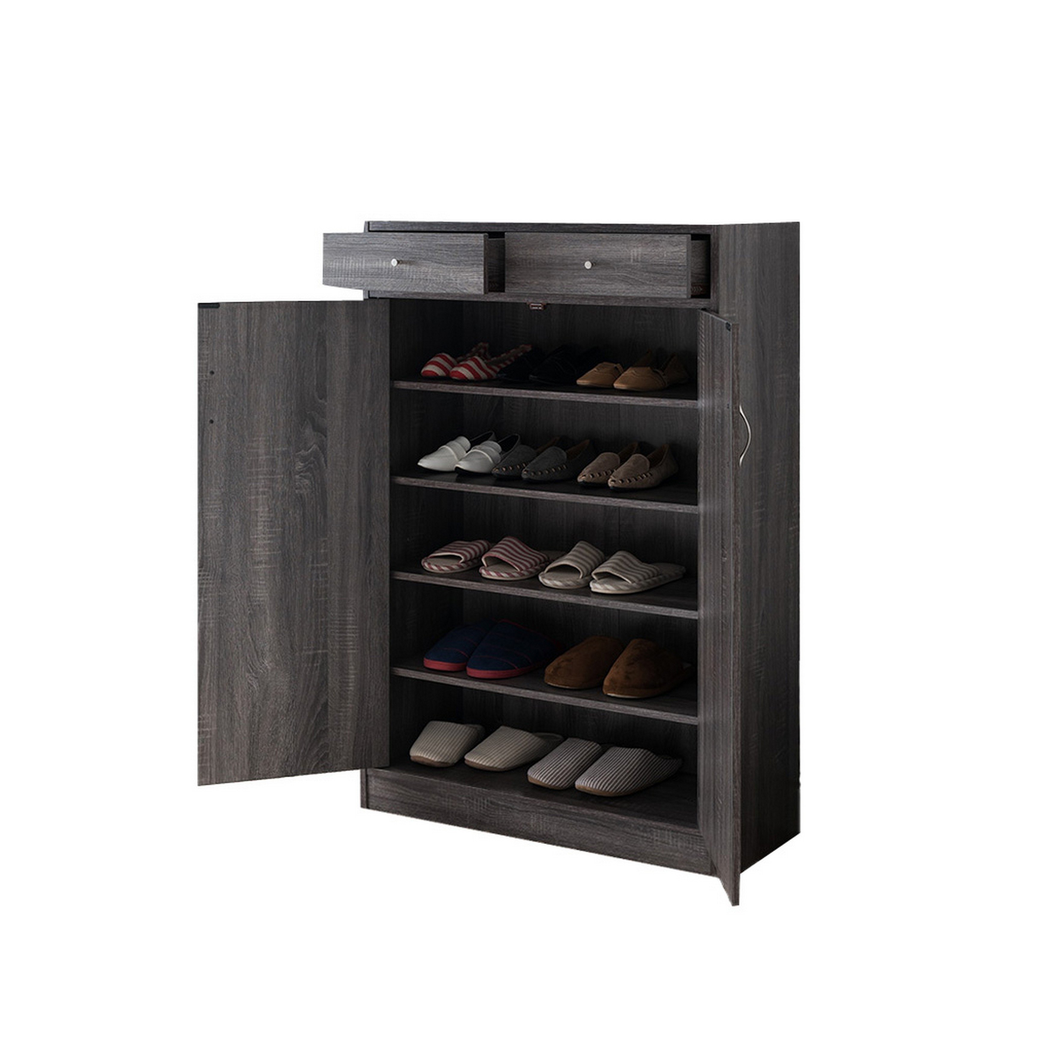 Shoe Cabinet With Spacious Storages, Gray- Saltoro Sherpi