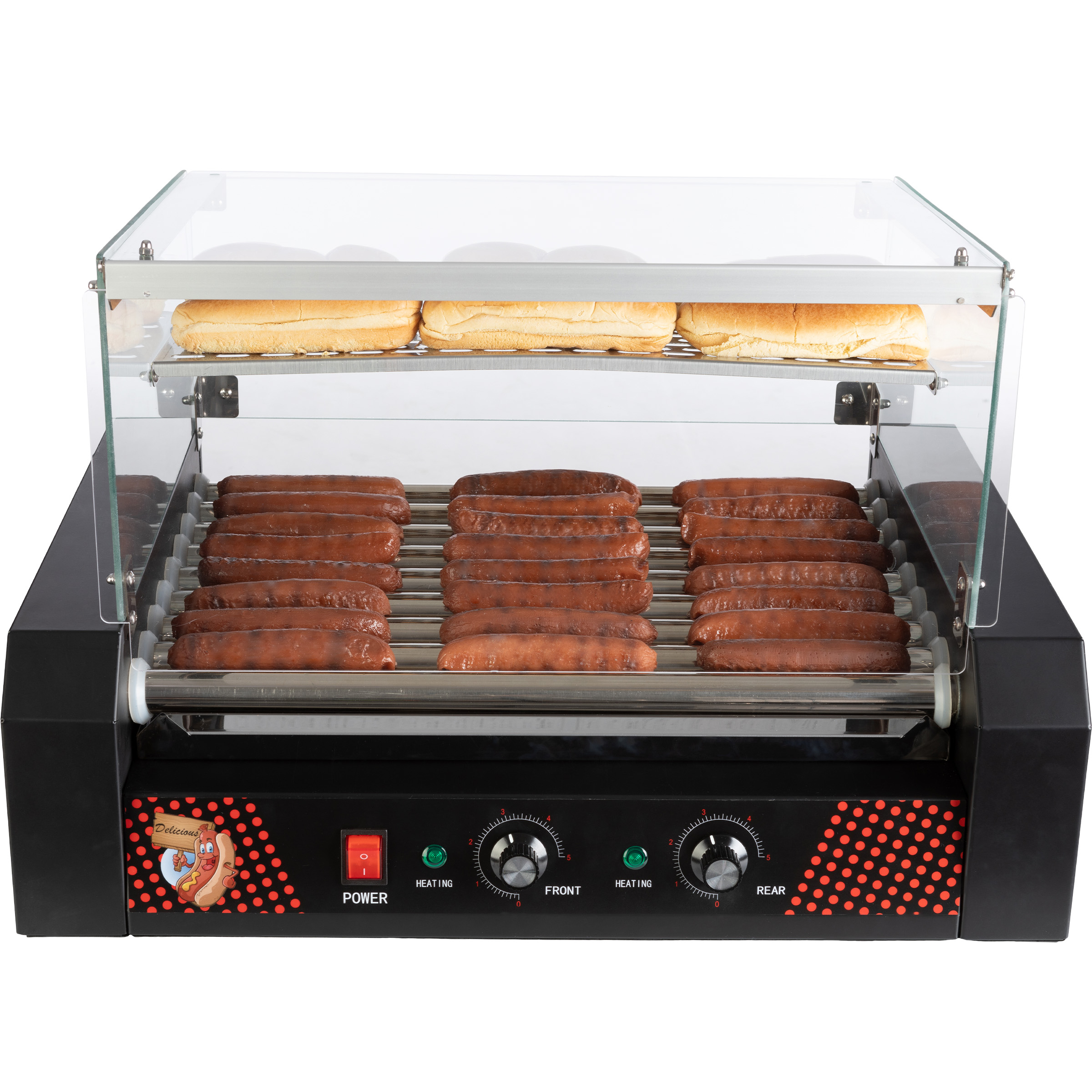 GNP Hotdog Roller Grill 9 Roller Bun Warmer And Cover Stainless Steel
