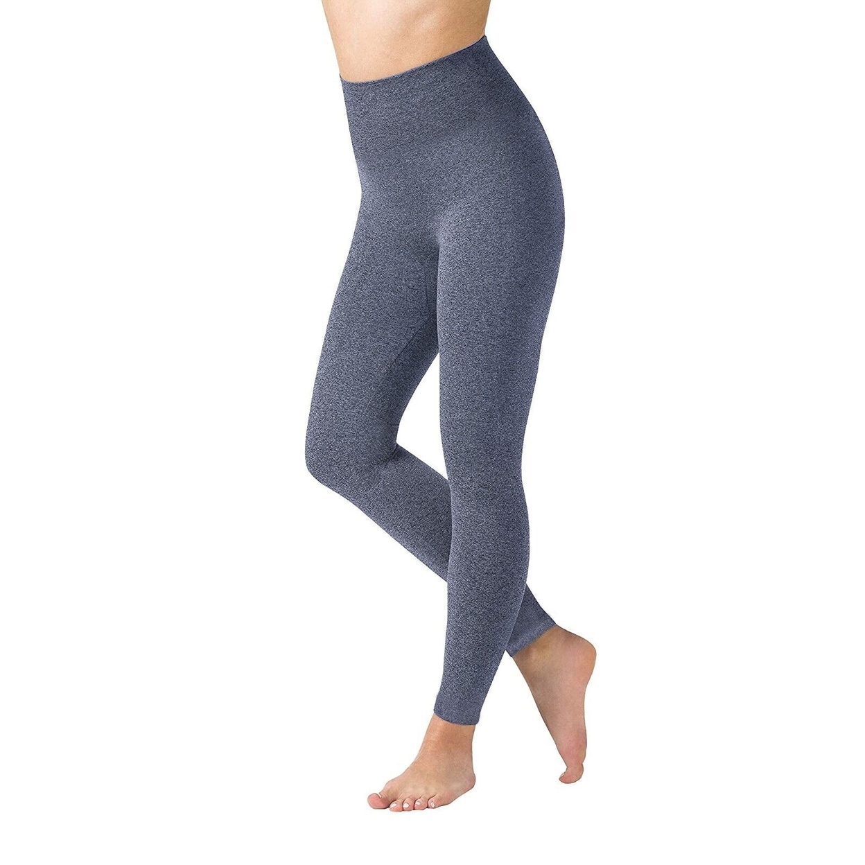 Women's Winter Warm Marled High Waist Fleece Lined Thick Thermal Leggings Pants - Navy, Large