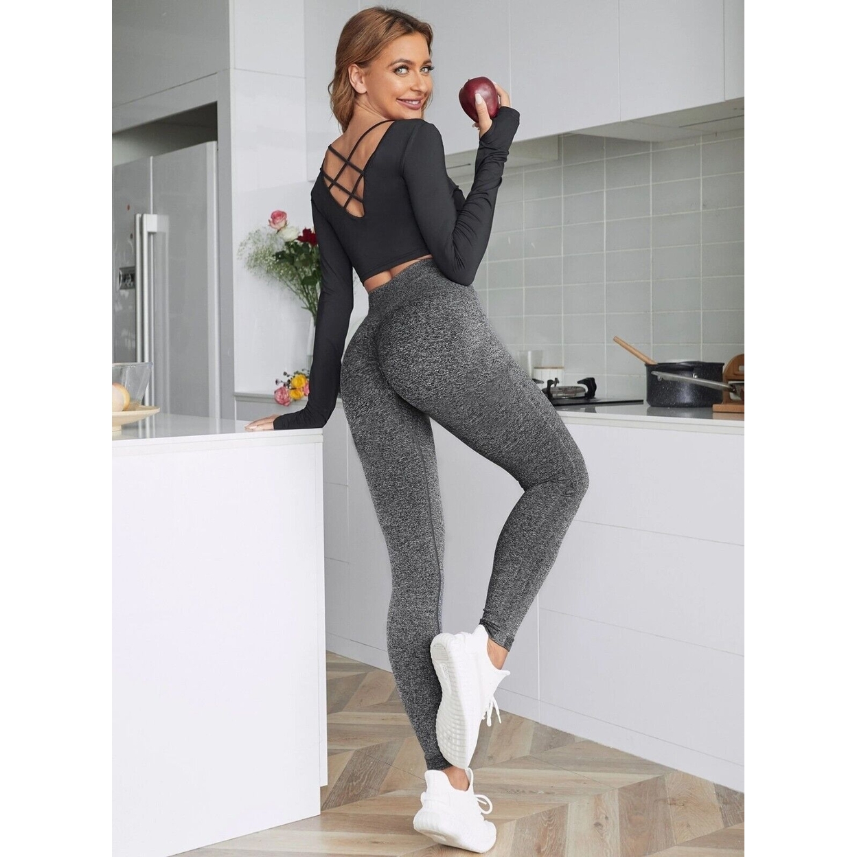 Women's Winter Warm Marled High Waist Fleece Lined Thick Thermal Leggings Pants - Charcoal, 2x