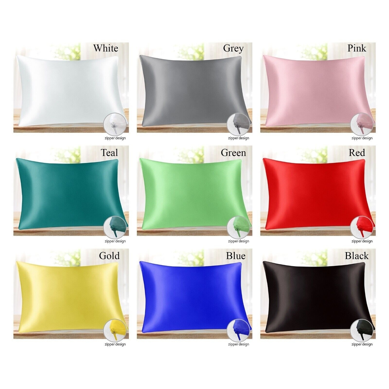 4-Pack Soft Smooth Natural Cooling Zippered Queen Satin Pillow Cover Protectors