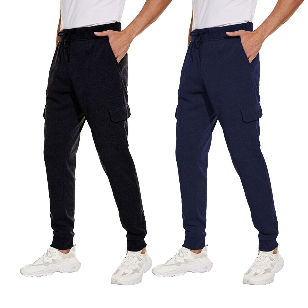 2-Pack Men's Ultra Soft Winter Warm Thick Athletic Sherpa Lined Jogger Pants - Black&navy, X-large