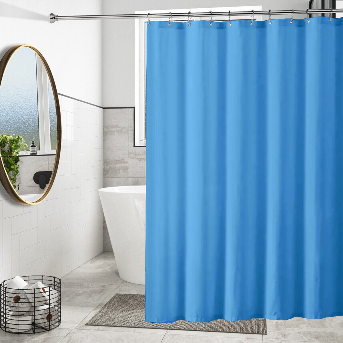 2-Pack Magnetic Heavy Duty Durable Mildew Soap Resistant Liner W/ Metal Grommets - Blue& Taupe