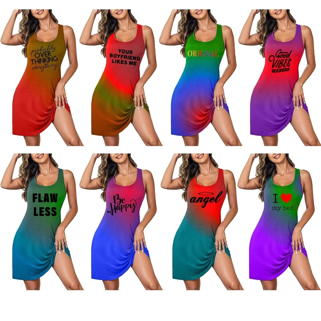 3-Pack Women's Ultra-Soft Cozy Sleeveless Loose Fit Lightweight Nightgown Sleep Shirt - Tye Dye, Large