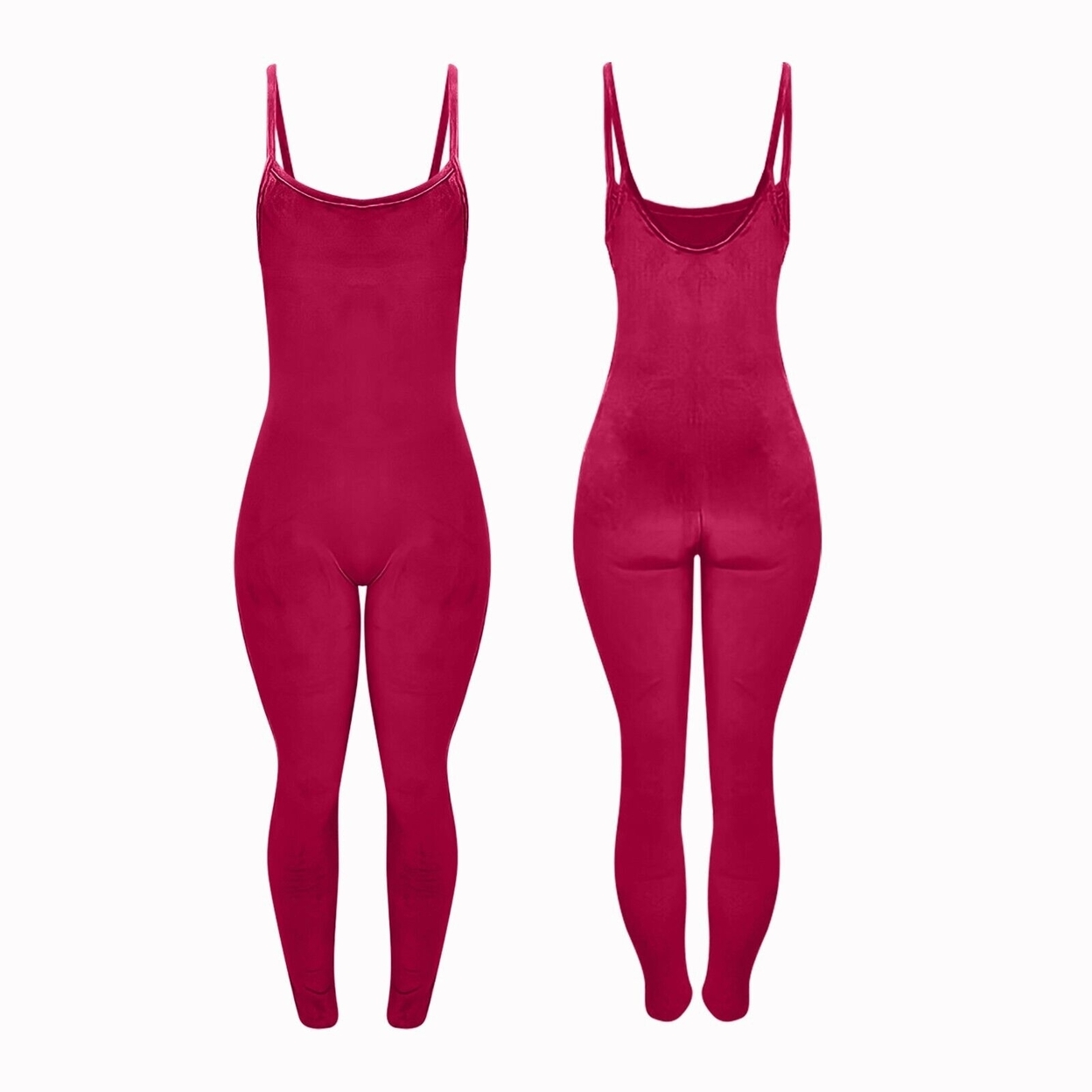 2-Pack Women Ultra-Soft Comfy Smooth Sleeveless Spaghetti Strap Velvet Body Jumpsuit - Black & Burgundy, Small