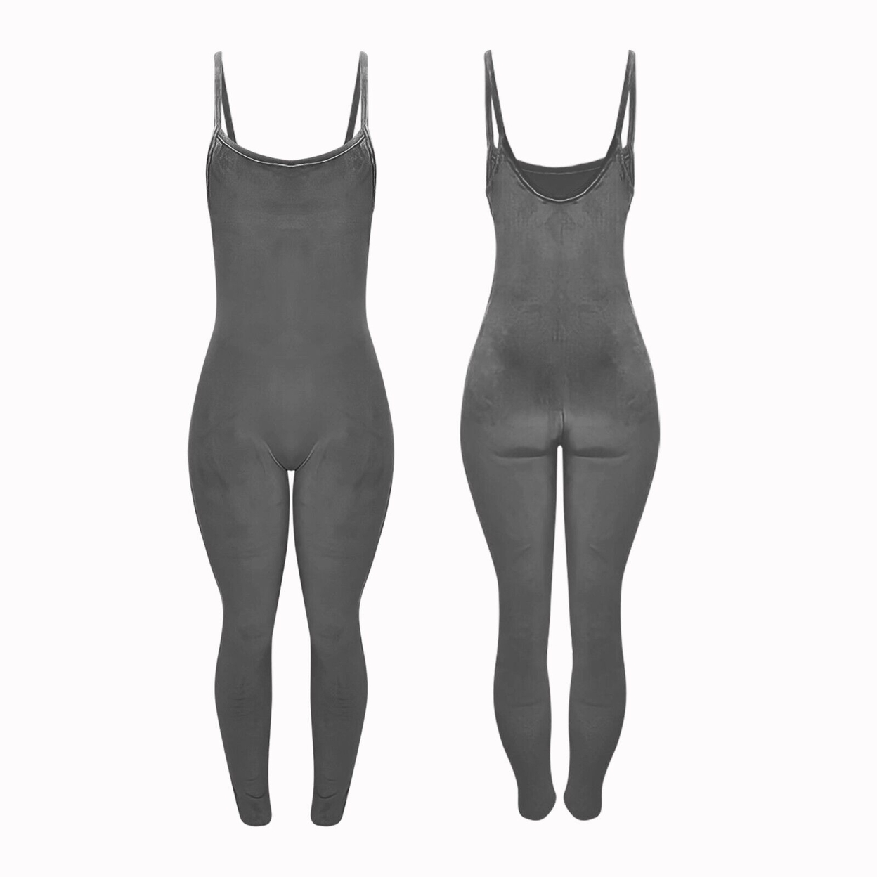 2-Pack Women Ultra-Soft Comfy Smooth Sleeveless Spaghetti Strap Velvet Body Jumpsuit - Black & Charcoal, Small
