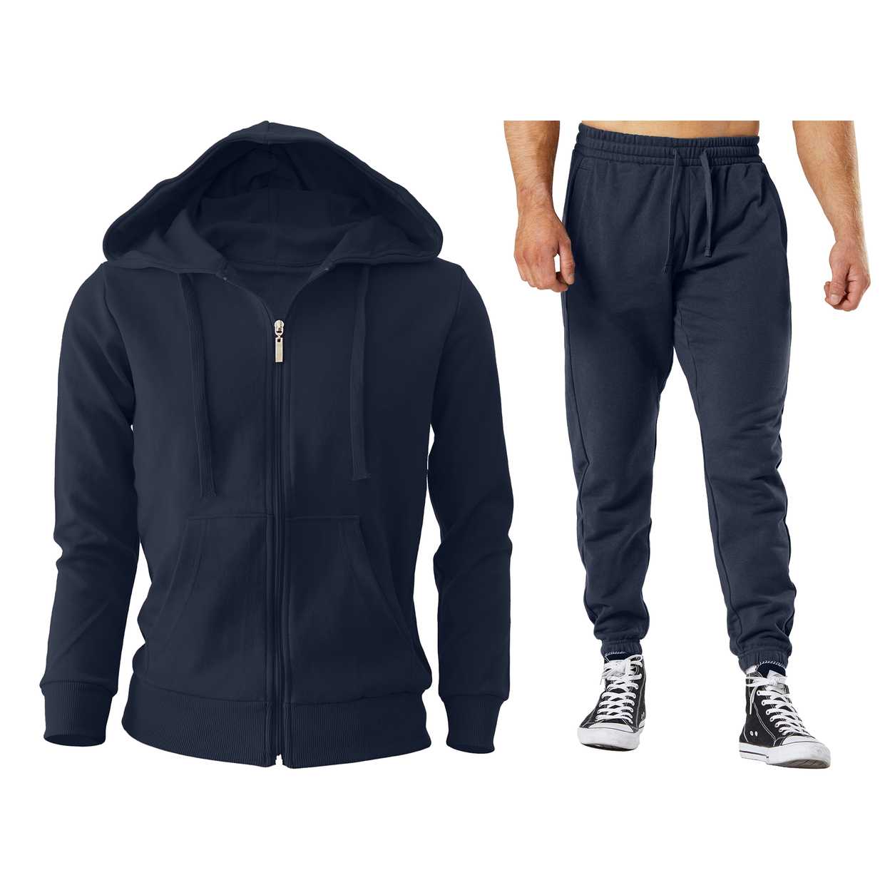 2-Piece: Men's Winter Warm Cozy Athletic Multi-Pockets BIG & TALL Sweatsuit Set - Black, Medium