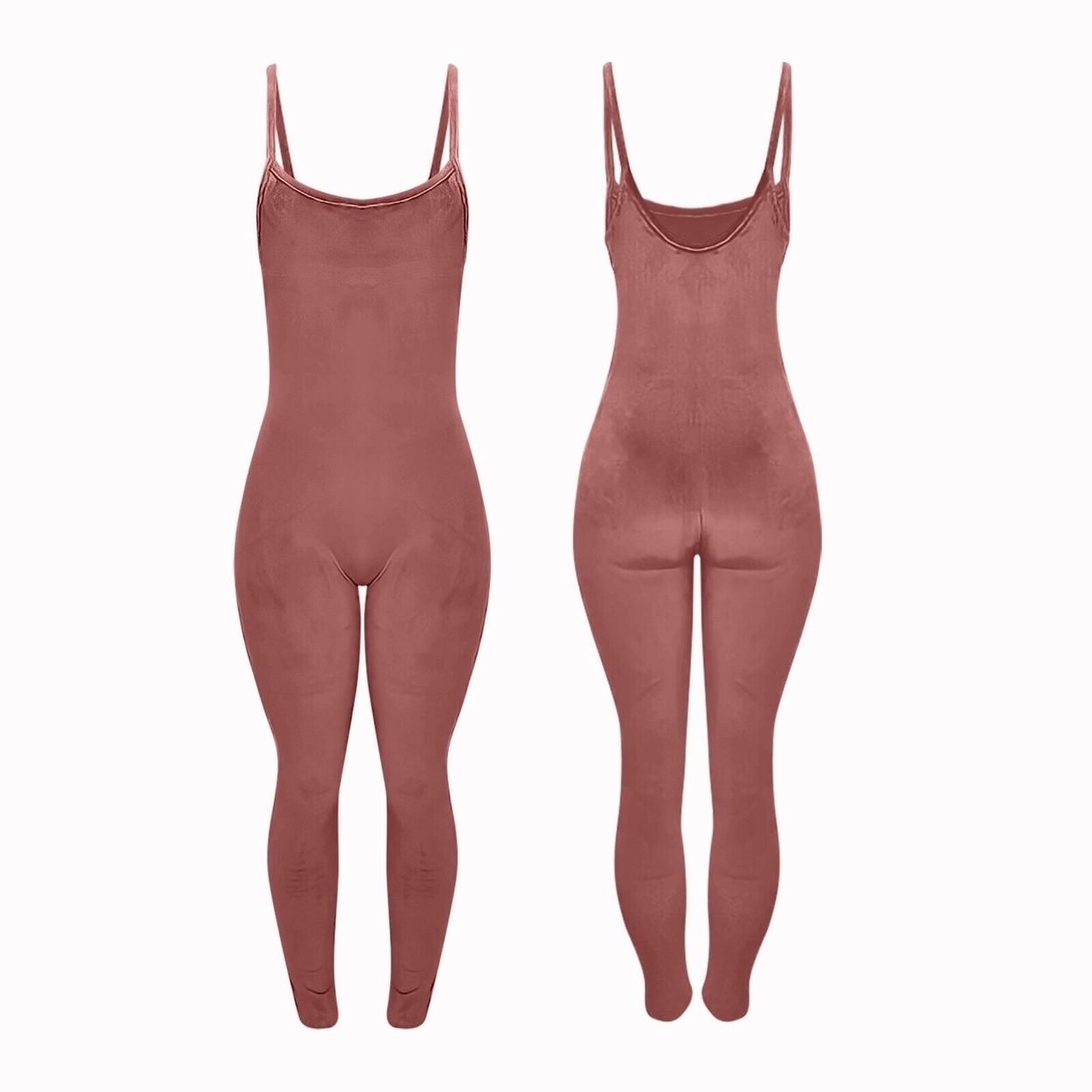 2-Pack Women Ultra-Soft Comfy Smooth Sleeveless Spaghetti Strap Velvet Body Jumpsuit - Black & Rose, X-large