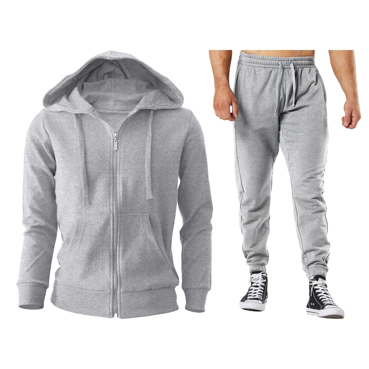 2-Piece: Men's Winter Warm Cozy Athletic Multi-Pockets BIG & TALL Sweatsuit Set - Grey, 3xl