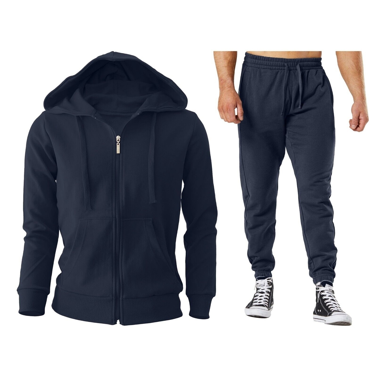 2-Piece: Men's Winter Warm Cozy Athletic Multi-Pockets BIG & TALL Sweatsuit Set - Navy, Xx-large