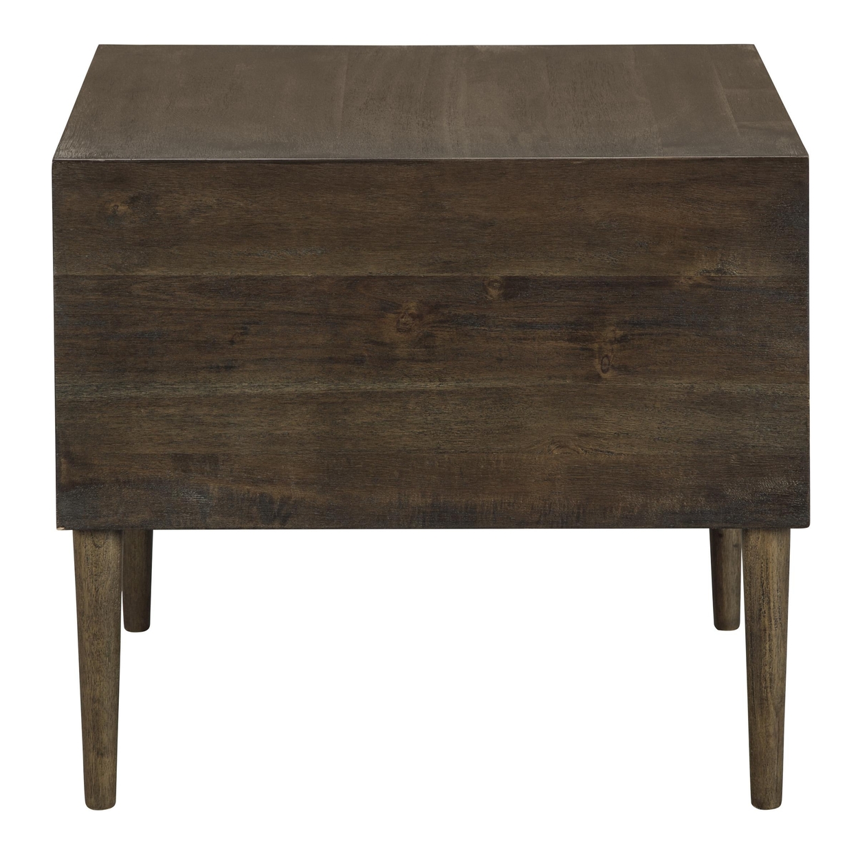 Square Wooden Frame End Table With Tapered Legs And Metal Pulls, Brown- Saltoro Sherpi