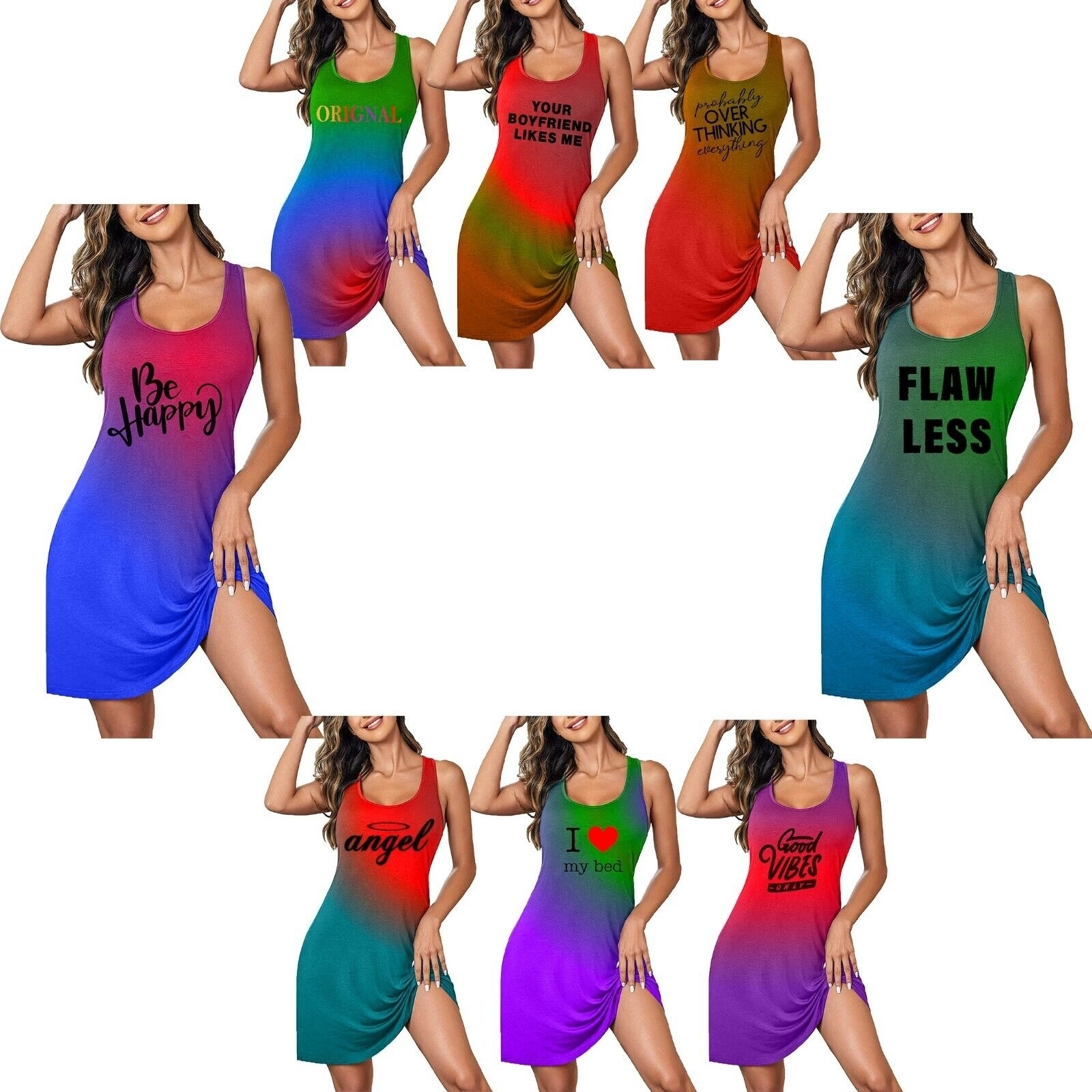 Multi-Pack Women's Ultra-Soft Cozy Sleeveless Loose Fit Lightweight Nightgown Sleep Shirt - Tye Dye, 1, X-large