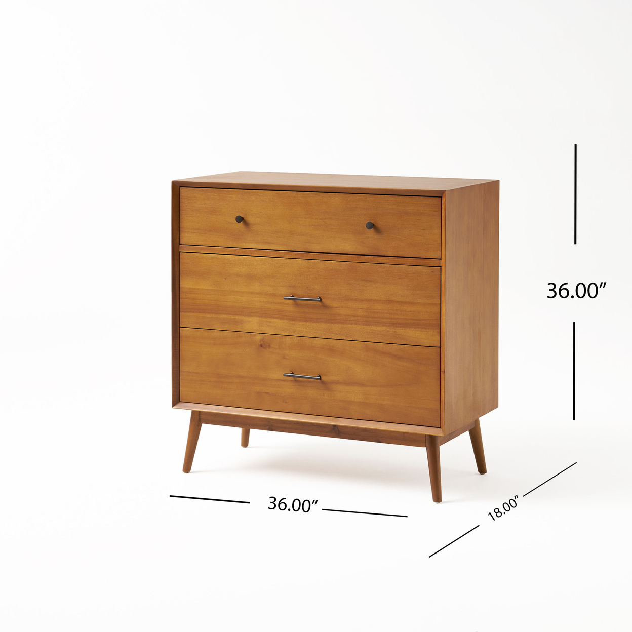 OkiOKi Mid-Century Three Drawer Dresser - Medium Brown