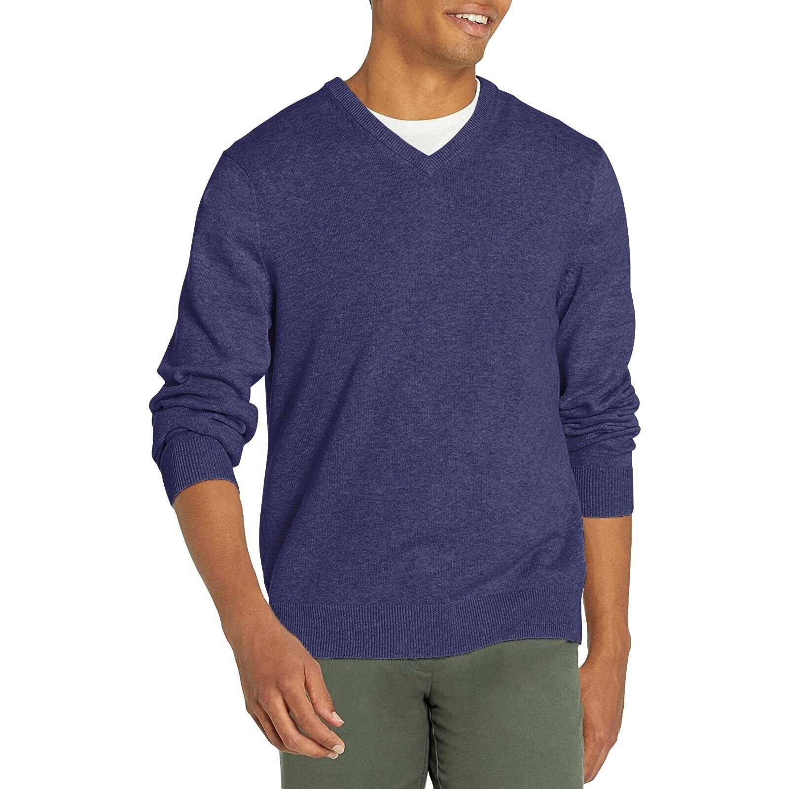 Men's Casual Ultra-Soft Slim Fit Warm Knit Pullover V-Neck Sweater For Winter - Blue, Medium