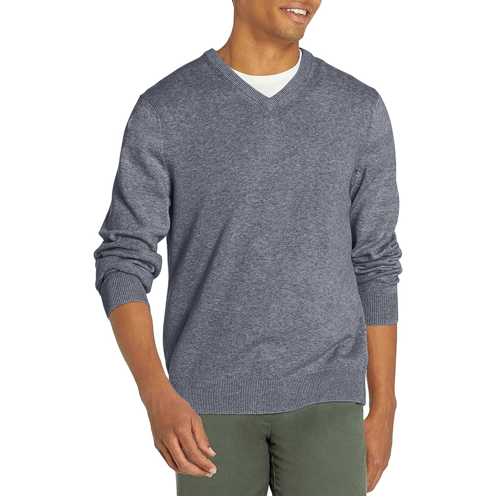Men's Casual Ultra-Soft Slim Fit Warm Knit Pullover V-Neck Sweater For Winter - Blue, Large