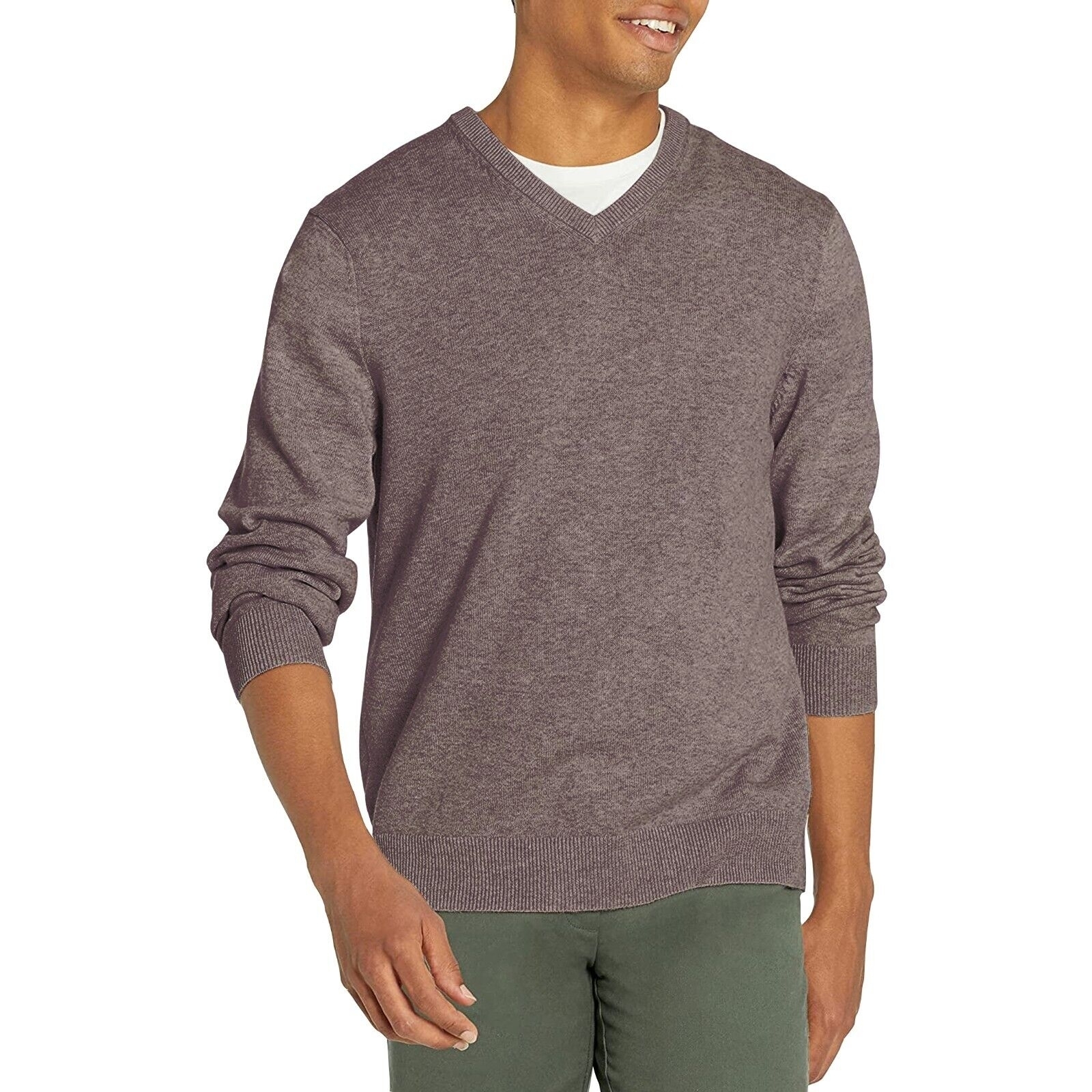 Men's Casual Ultra-Soft Slim Fit Warm Knit Pullover V-Neck Sweater For Winter - Brown, X-Large