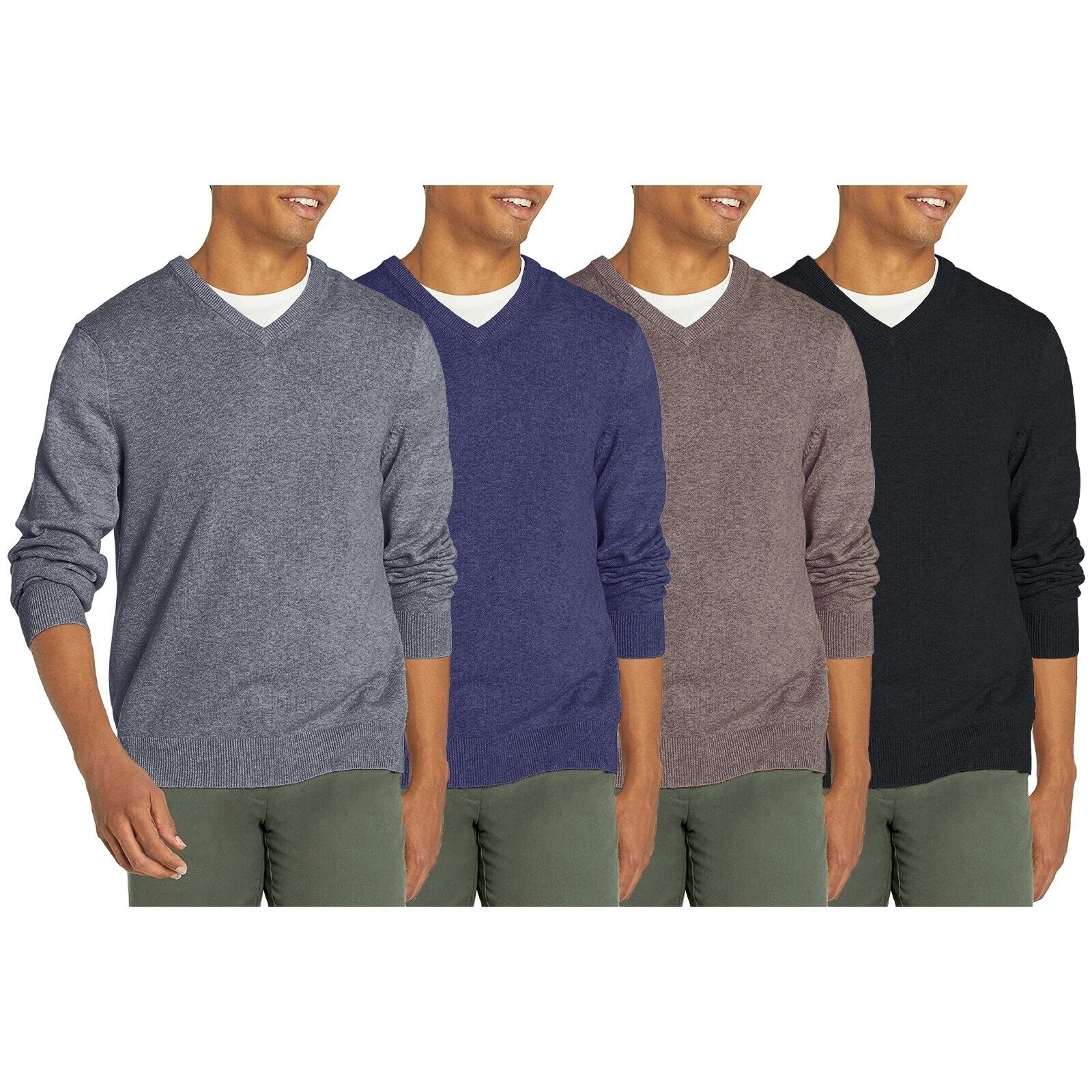 2-Pack Men's Casual Cozy Ultra Soft Slim Fit Warm Knit Pullover V-Neck Sweater - Black&Grey, Small