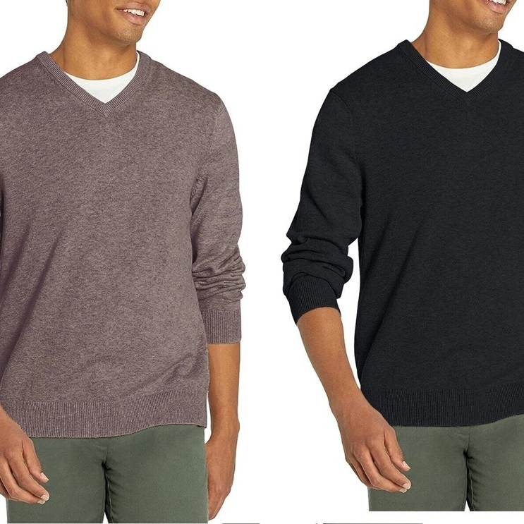 2-Pack Men's Casual Cozy Ultra Soft Slim Fit Warm Knit Pullover V-Neck Sweater - Black&Brown, Large