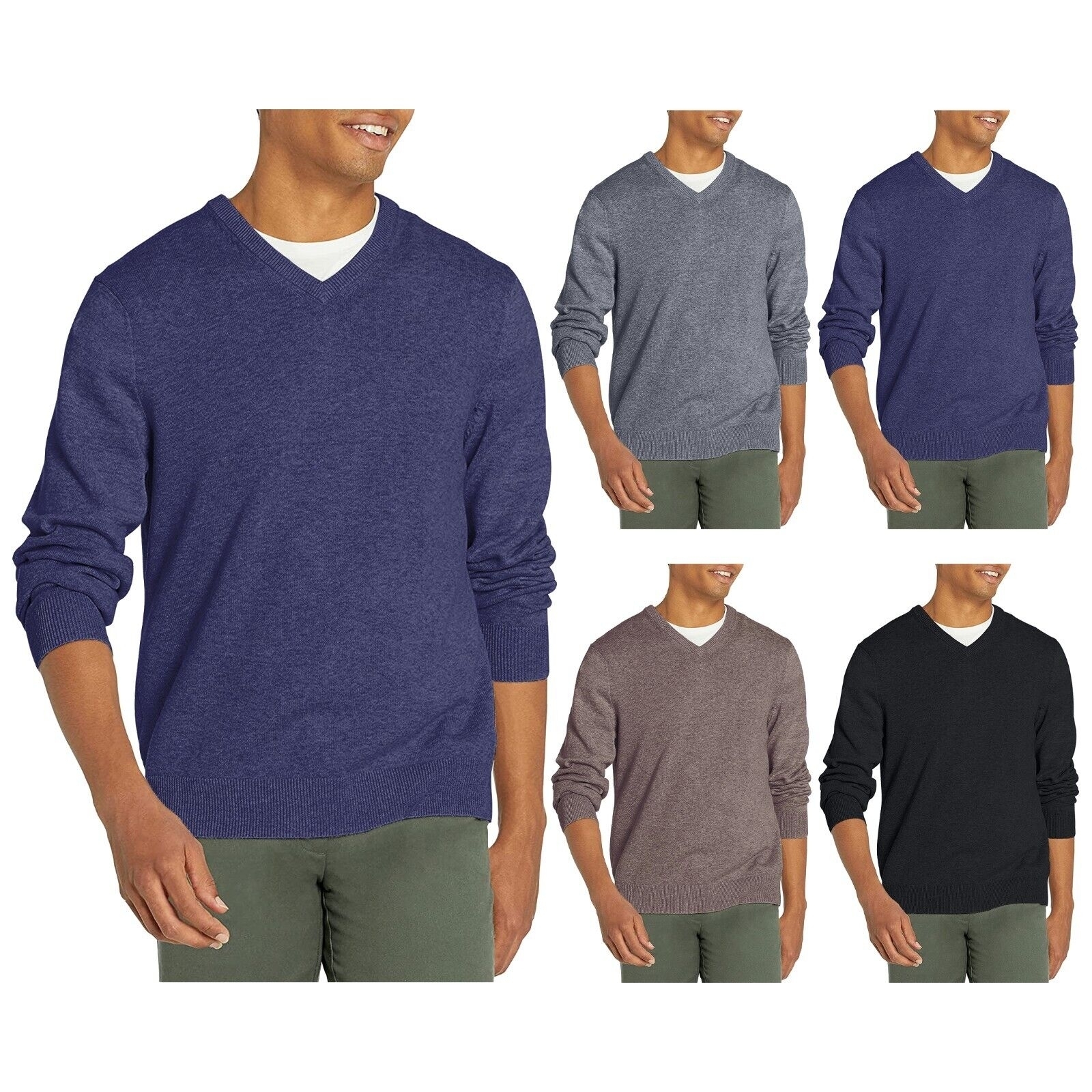 Multi-Pack Mens Cozy Comfy Ultra Soft Slim Fit Warm Knit Pullover V-Neck Sweater - 1, Medium