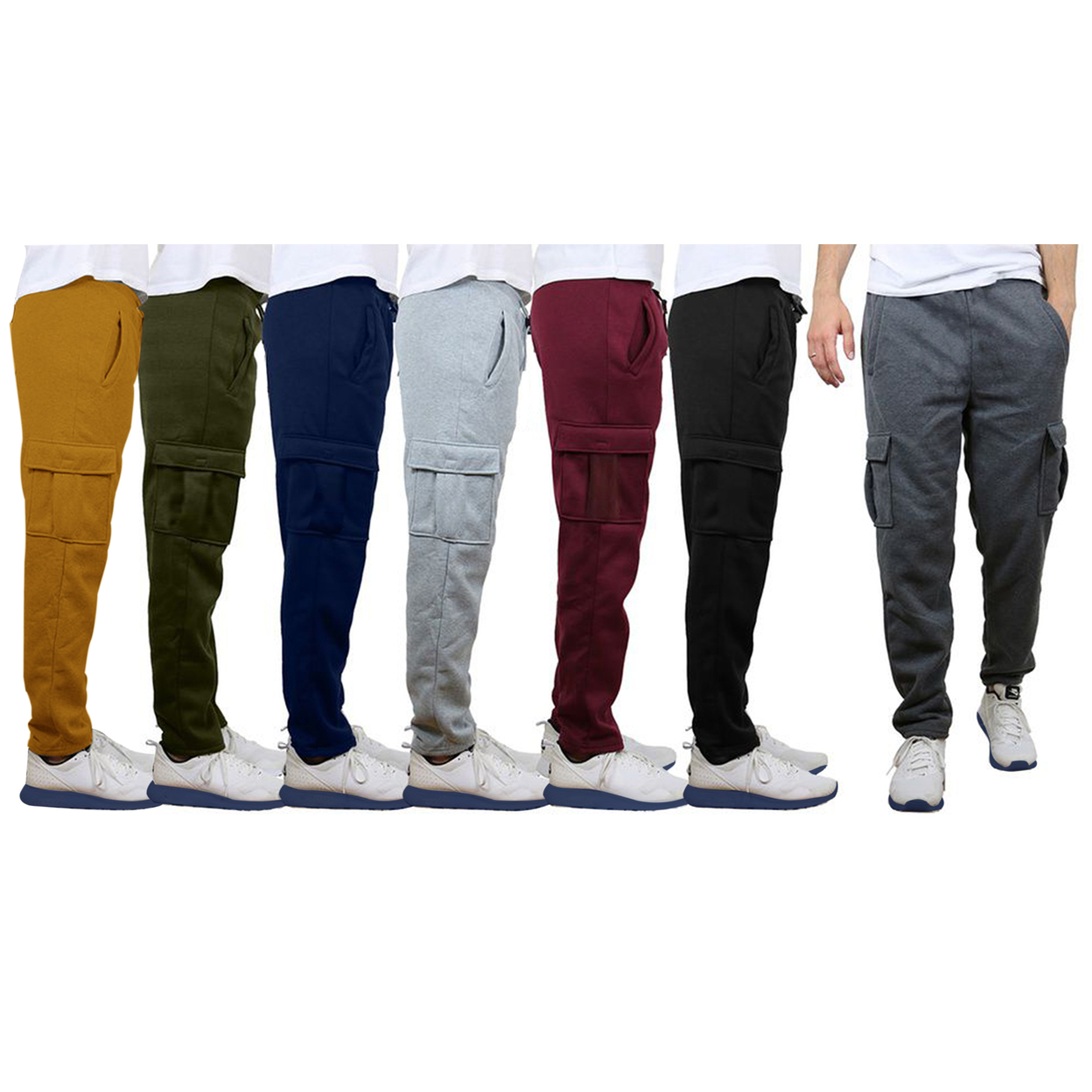 Multipack Men's Casual Solid Cargo Jogger Sweatpants With Pockets - 3, L