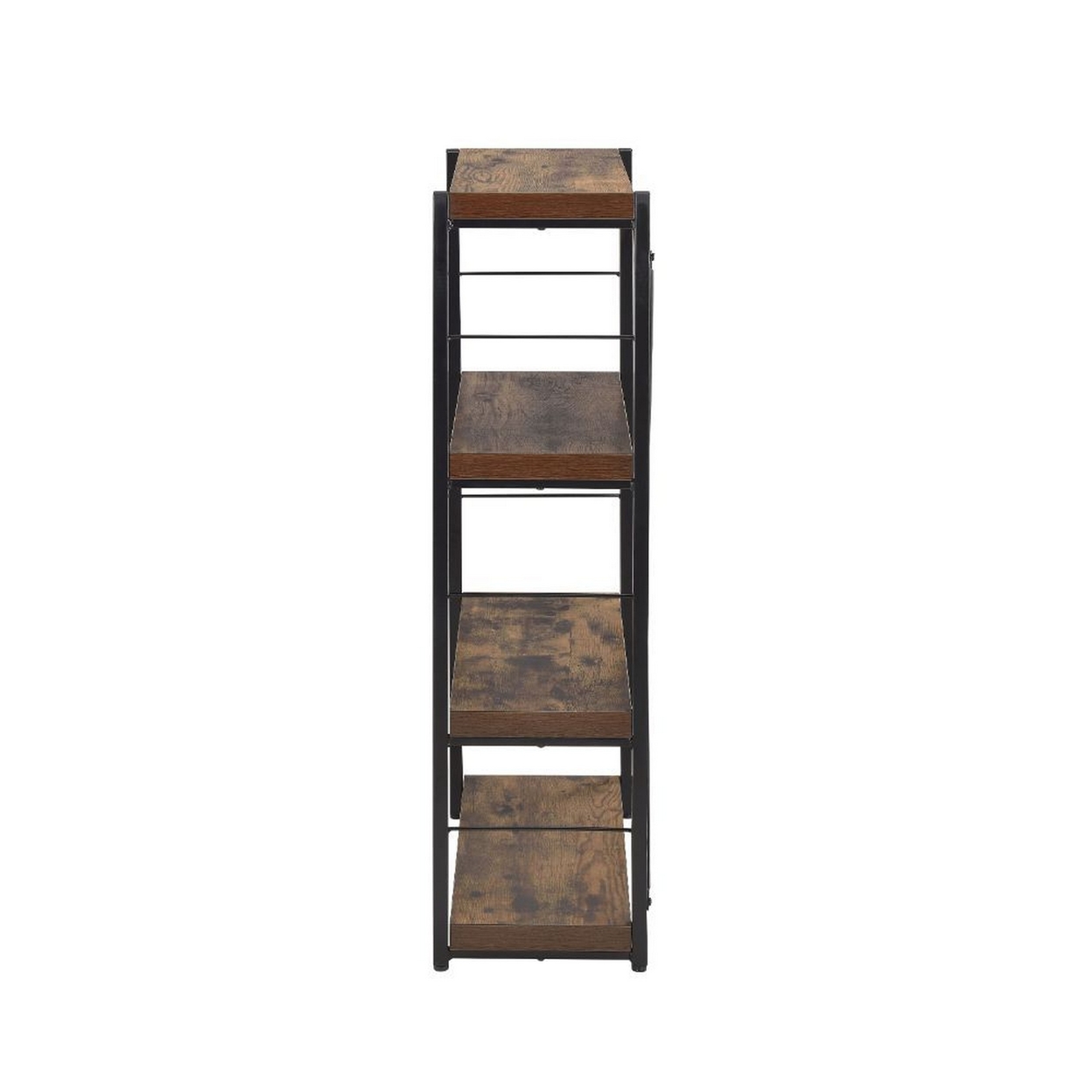 4 Tiered Metal Framed Wooden Bookshelf, Weathered Oak Brown And Black- Saltoro Sherpi