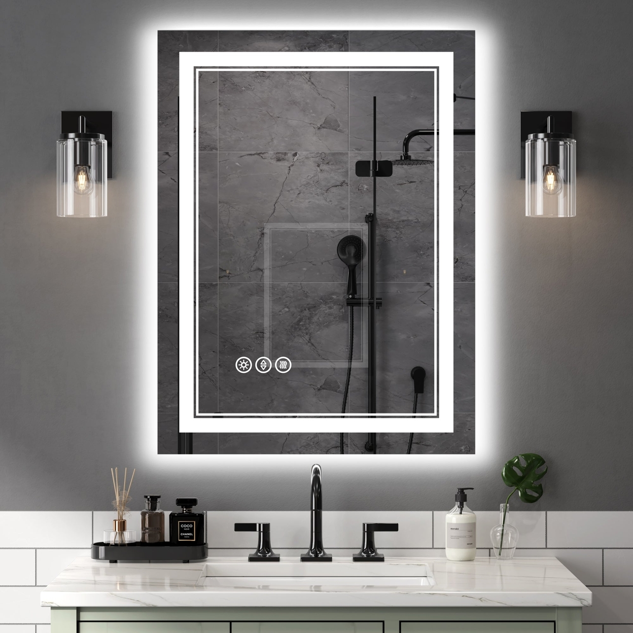 Linea 24 W X 32 H LED Heated Bathroom Mirror,Anti Fog,Dimmable,Front-Lighted And Backlit, Tempered Glass