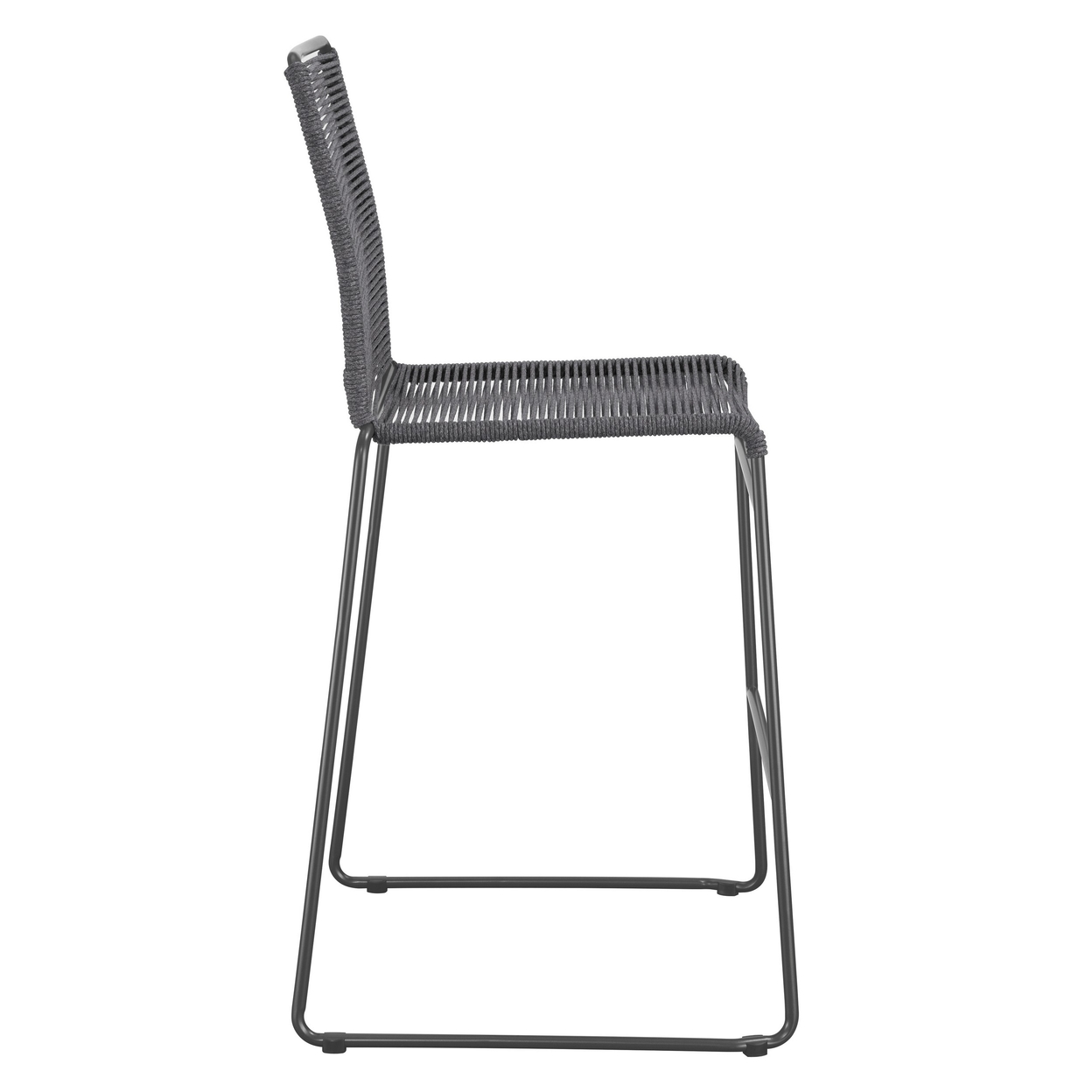 Nee 30 Inch Set Of 2 Barstool Chairs With Footrests, Charcoal Gray Rope- Saltoro Sherpi