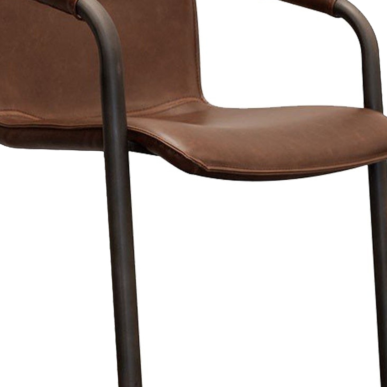 27 Inch Cantilever Counter Stool Chair, Set Of 2, Brown Vegan Faux Leather- Saltoro Sherpi