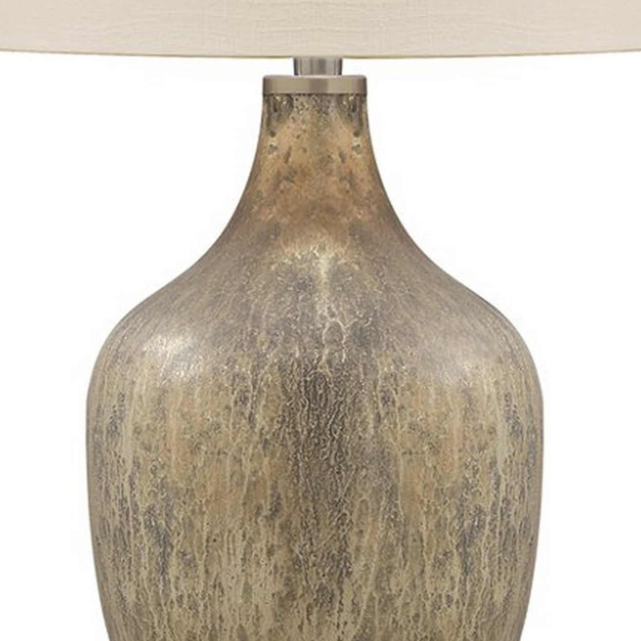 Mercury Glass Table Lamp With Drum Shade, Gold And Beige- Saltoro Sherpi