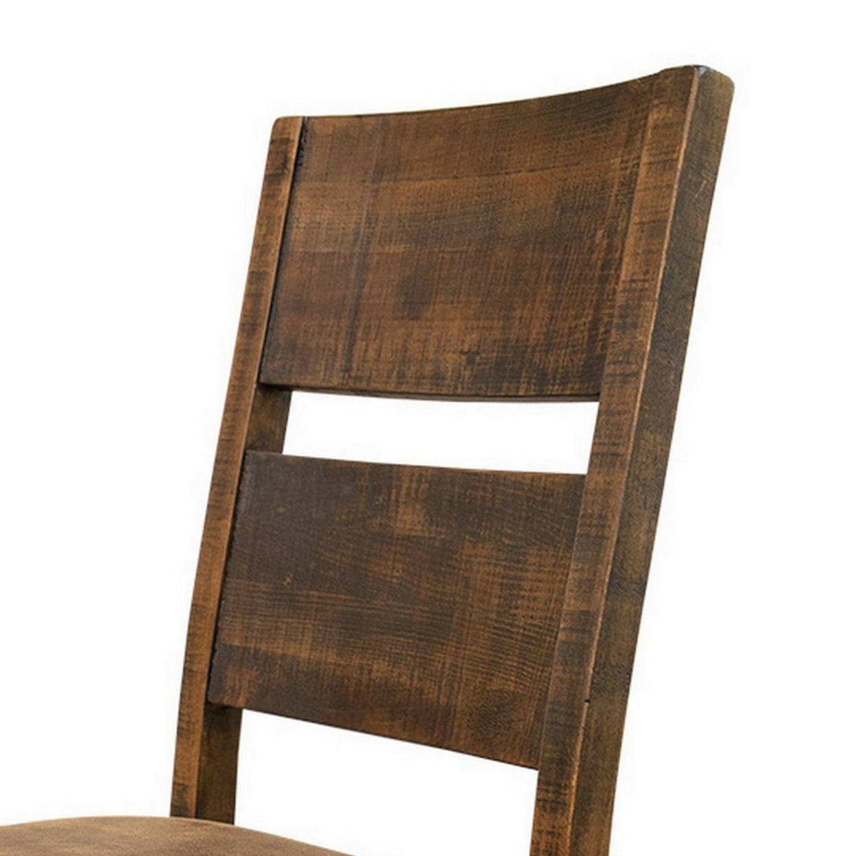 Ross 22 Inch Dining Chair With Faux Leather Seat, Mango Wood, Dark Brown- Saltoro Sherpi