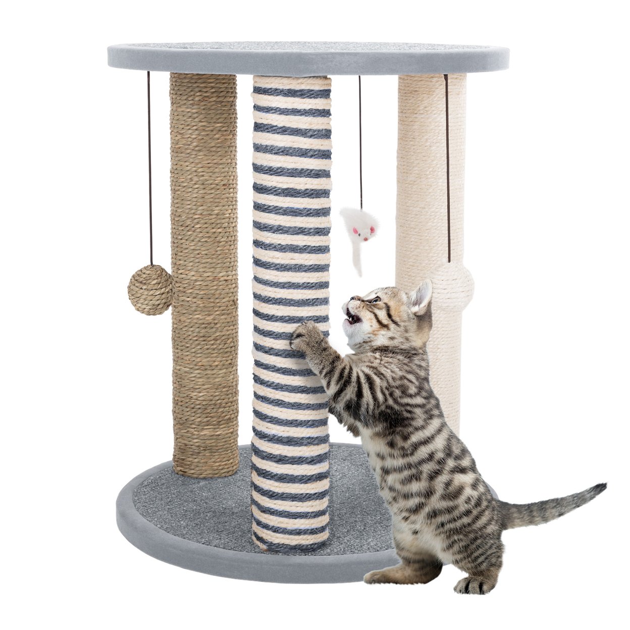 Cat Tower With 3 Scratching Posts, Carpeted Base Play Area And Perch