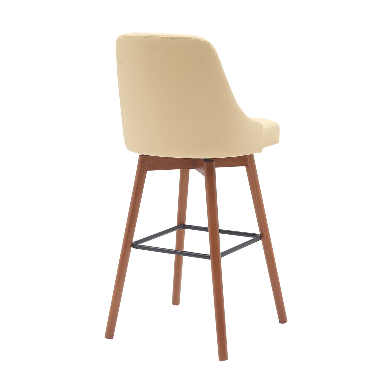 Sean 30 Inch Barstool Chair, Swivel Parson, Cream Faux Leather Walnut Brown - Saltoro Sherpi