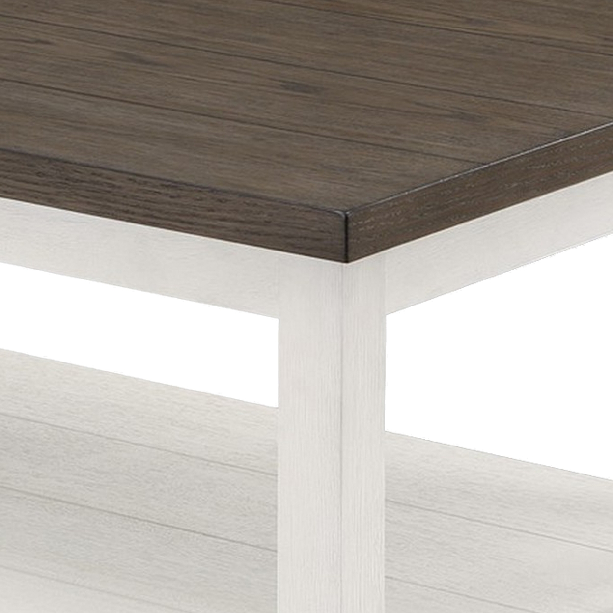 Mon 48 Inch Rectangular Coffee Table, Bottom Shelf, Brown Top, White Frame- Saltoro Sherpi