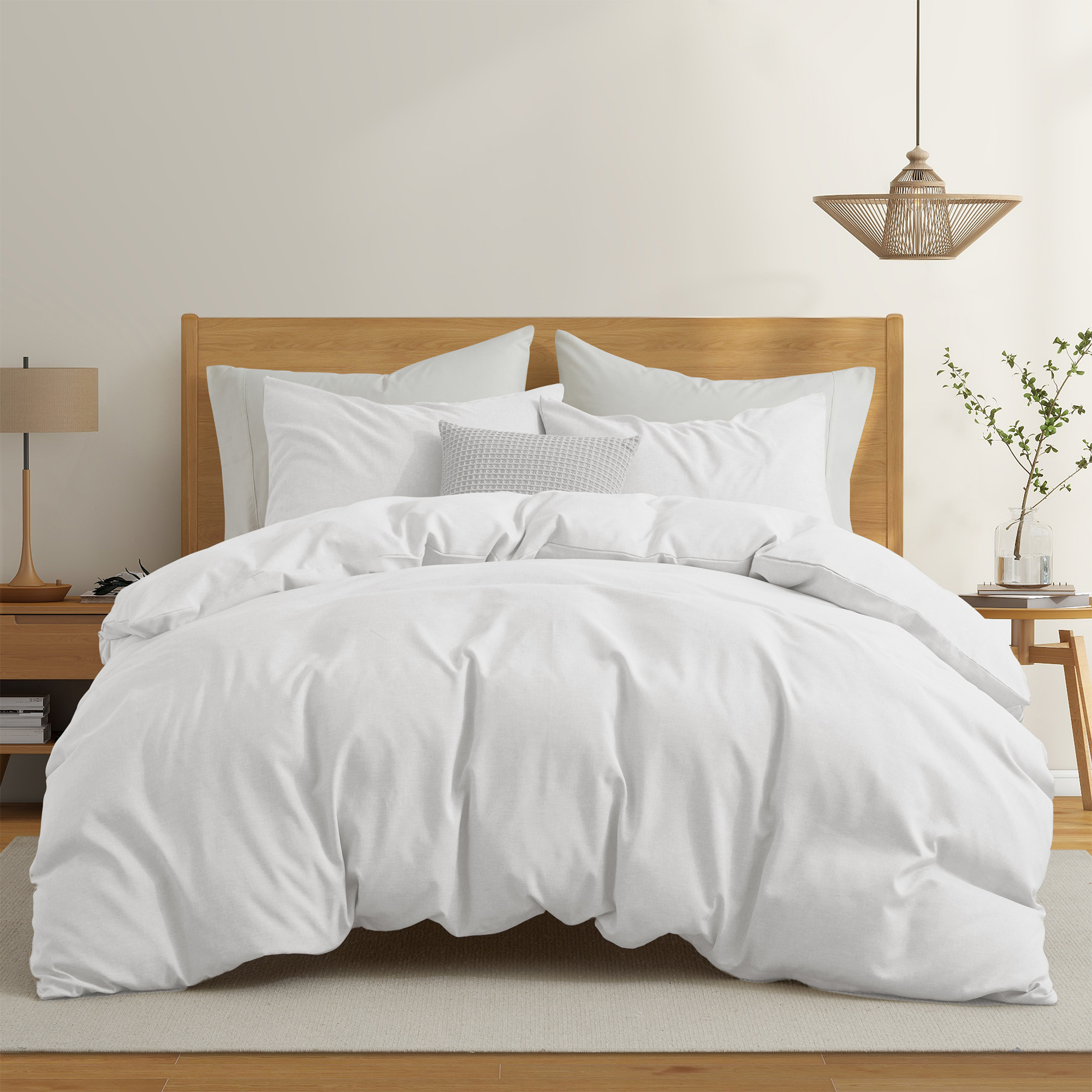 Solid Faux Linen Duvet Cover Set With Shams - Luxurious Comfort - White, Full/Queen-90x90