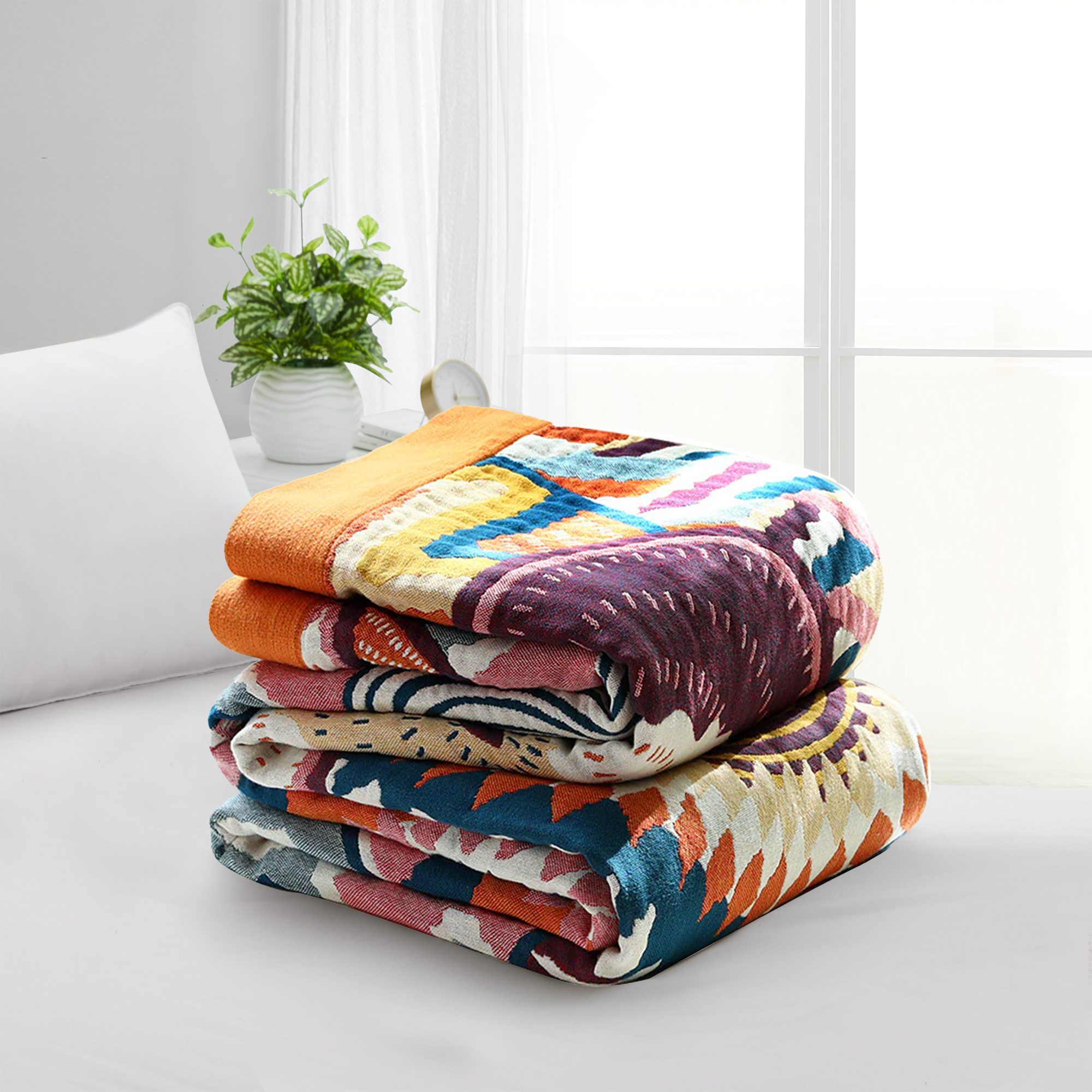 Paisley Muslin All Season Cotton Blanket, Lightweight Throw Blanket For Bedroom Living Room Decor 60x80
