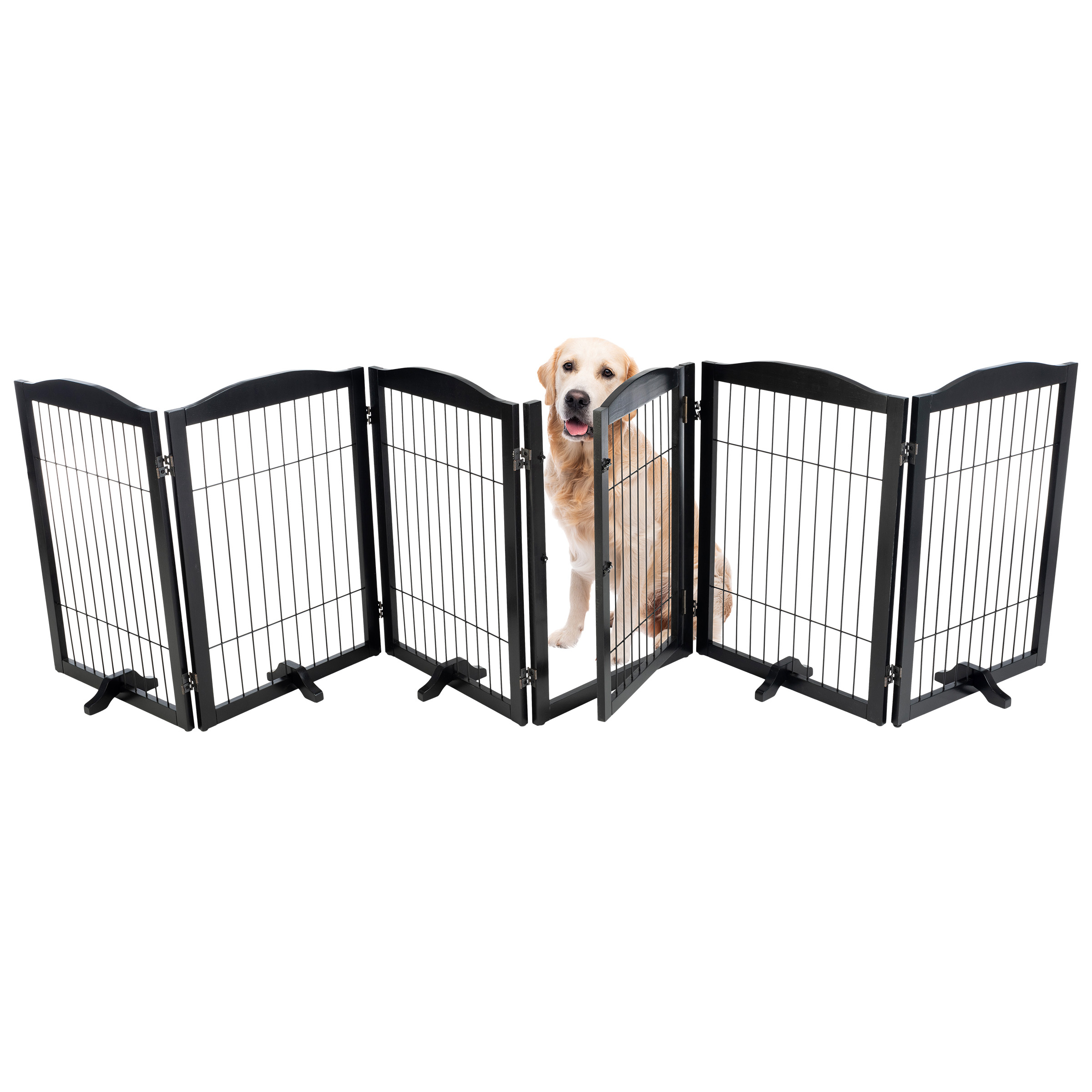 Pet Gate - Indoor Folding Dog Fence For Stairs Or Doorways - Freestanding Play Pen - Black