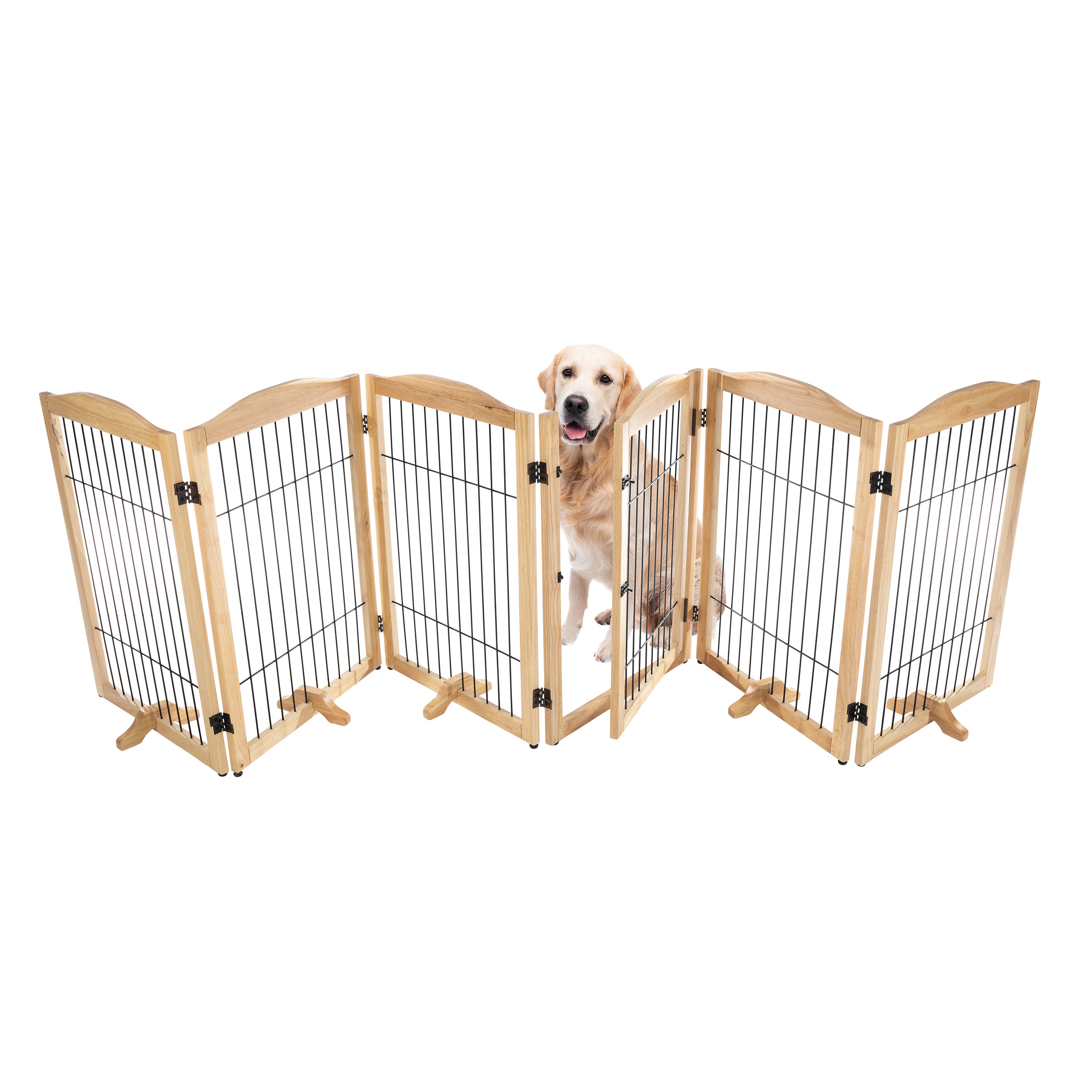 Pet Gate - Indoor Folding Dog Fence For Stairs Or Doorways - Freestanding Play Pen - White