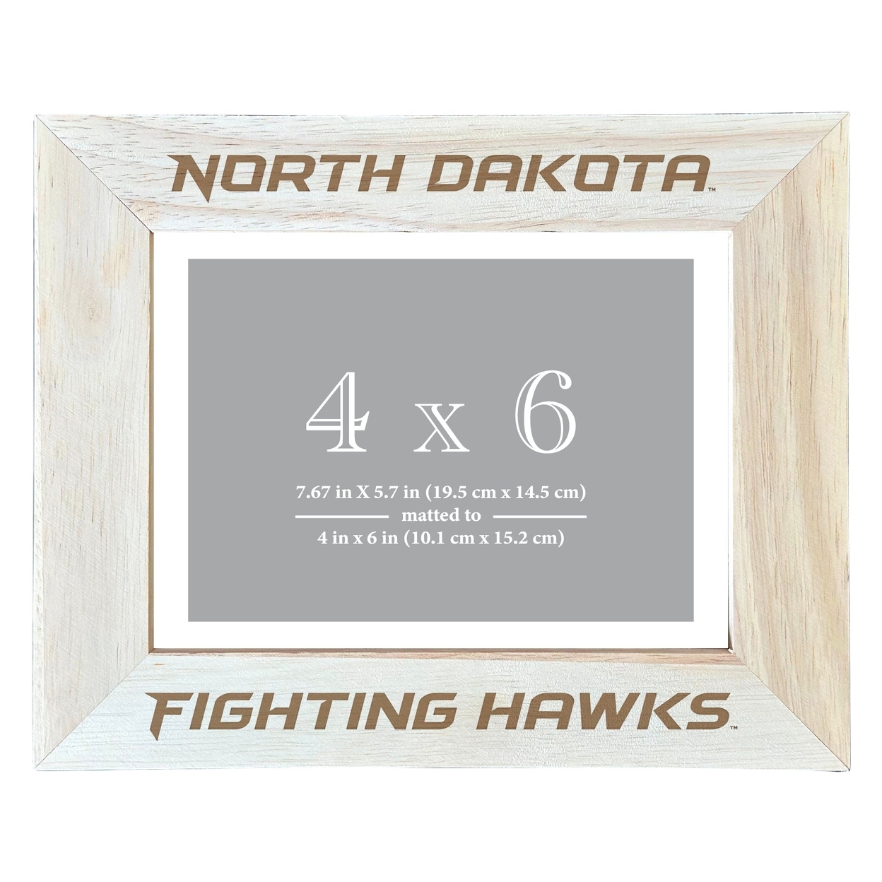 North Dakota Fighting Hawks Wooden Photo Frame Matted To 4 X 6 Inch - Etched