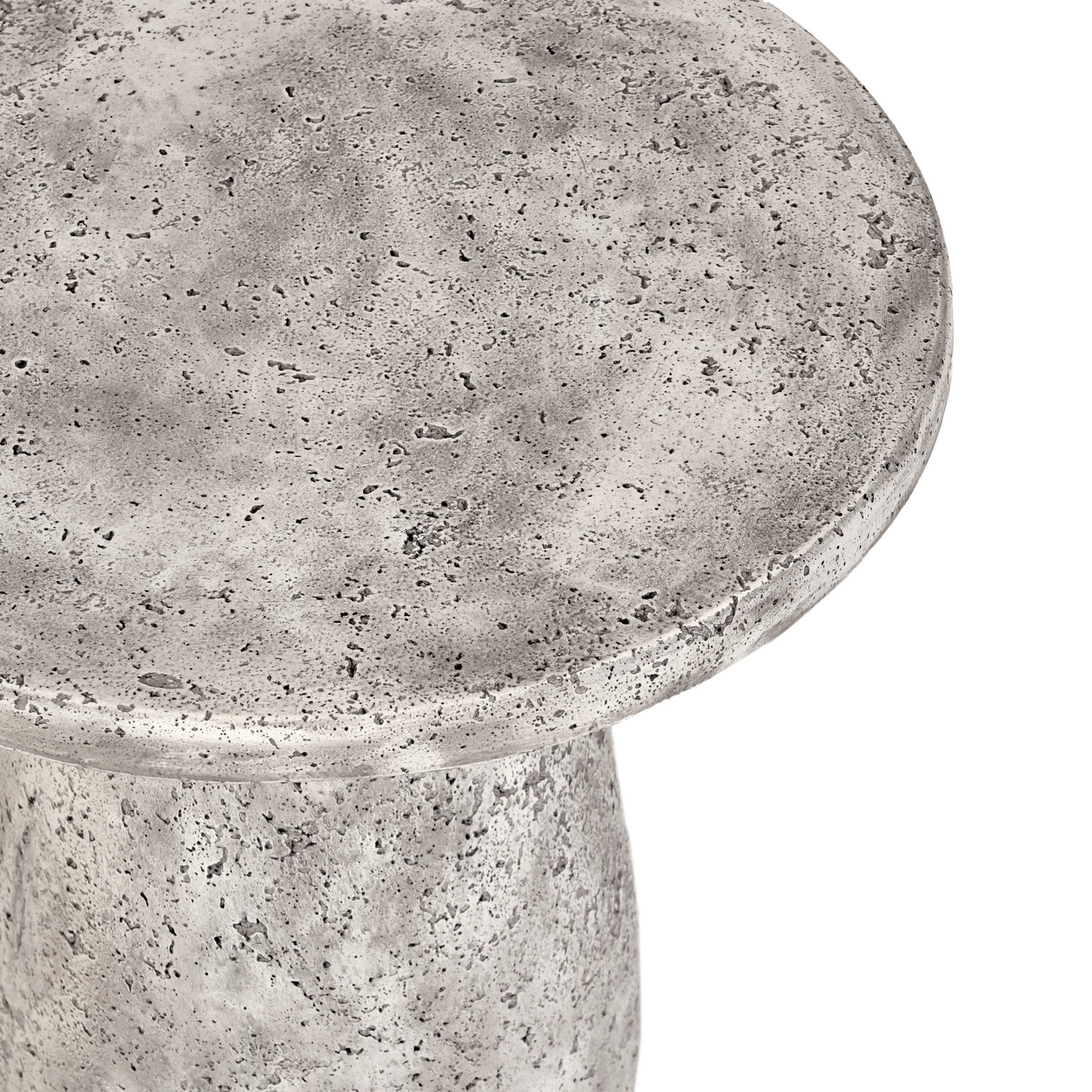 18 Inch Concrete Outdoor Accent Table, Round Tabletop, Light Gray Finish -Saltoro Sherpi